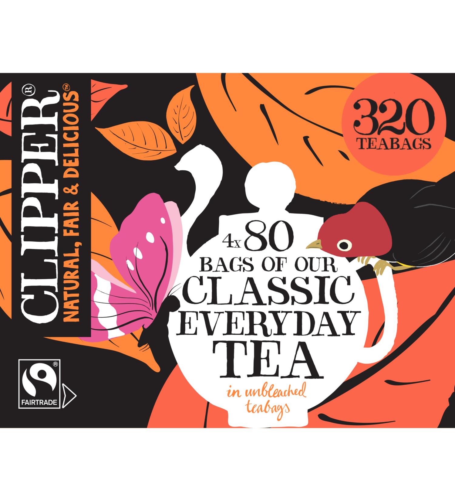 Clipper Fairtrade Black Tea Bags - 320 Natural Unbleached Plant-Based Biodegradable Teabags - Buy Online on GoSupps.com