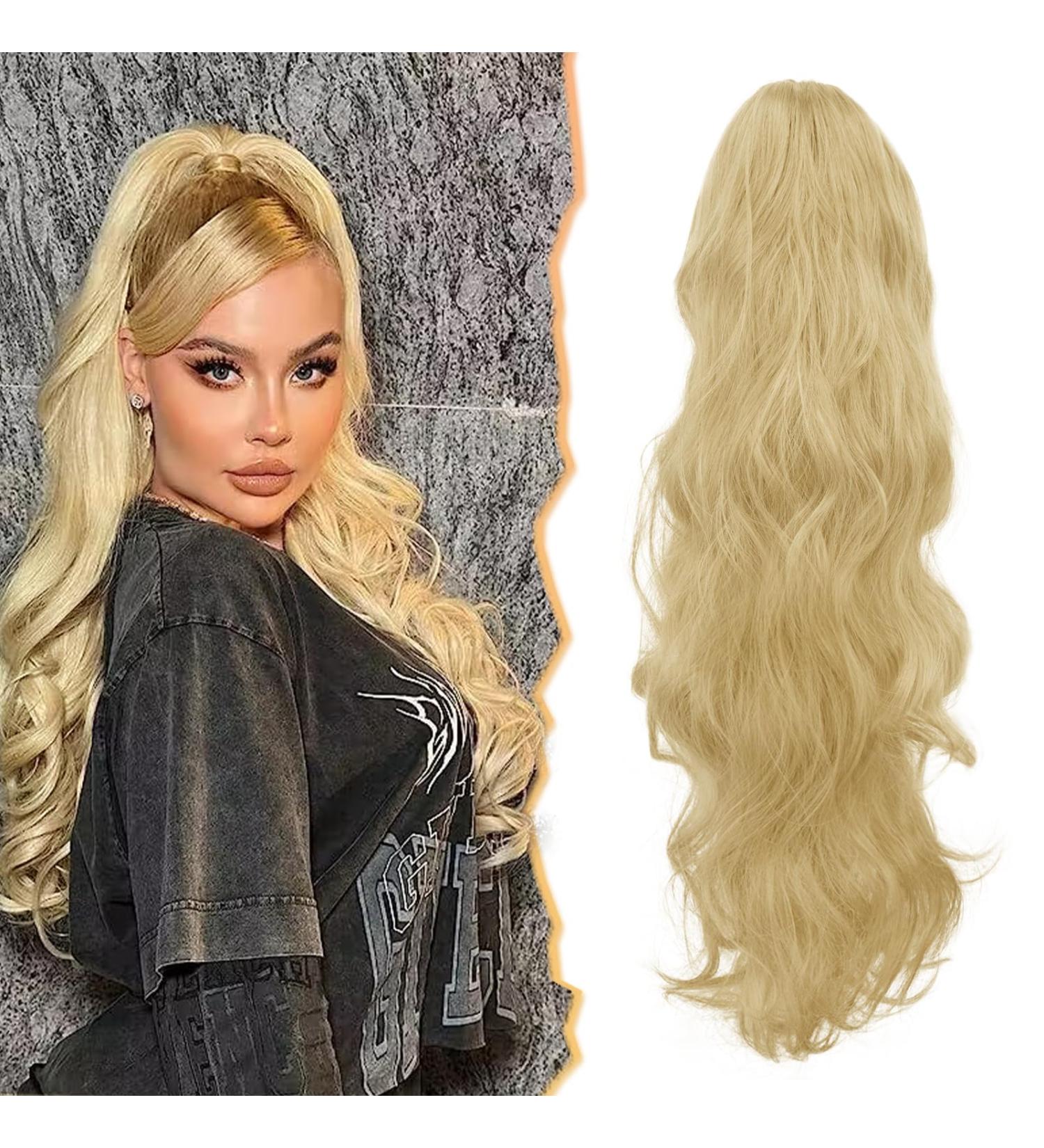 BARSDAR 20'' Long Wavy Blonde Ponytail Extension - Synthetic Hairpiece for Women - Ash Blonde Mix Bleach Blonde - Perfect for Daily Use, Parties, and Halloween - Clip in Ponytail Hair Extension (Pack of 1) - Buy Online on GoSupps.com