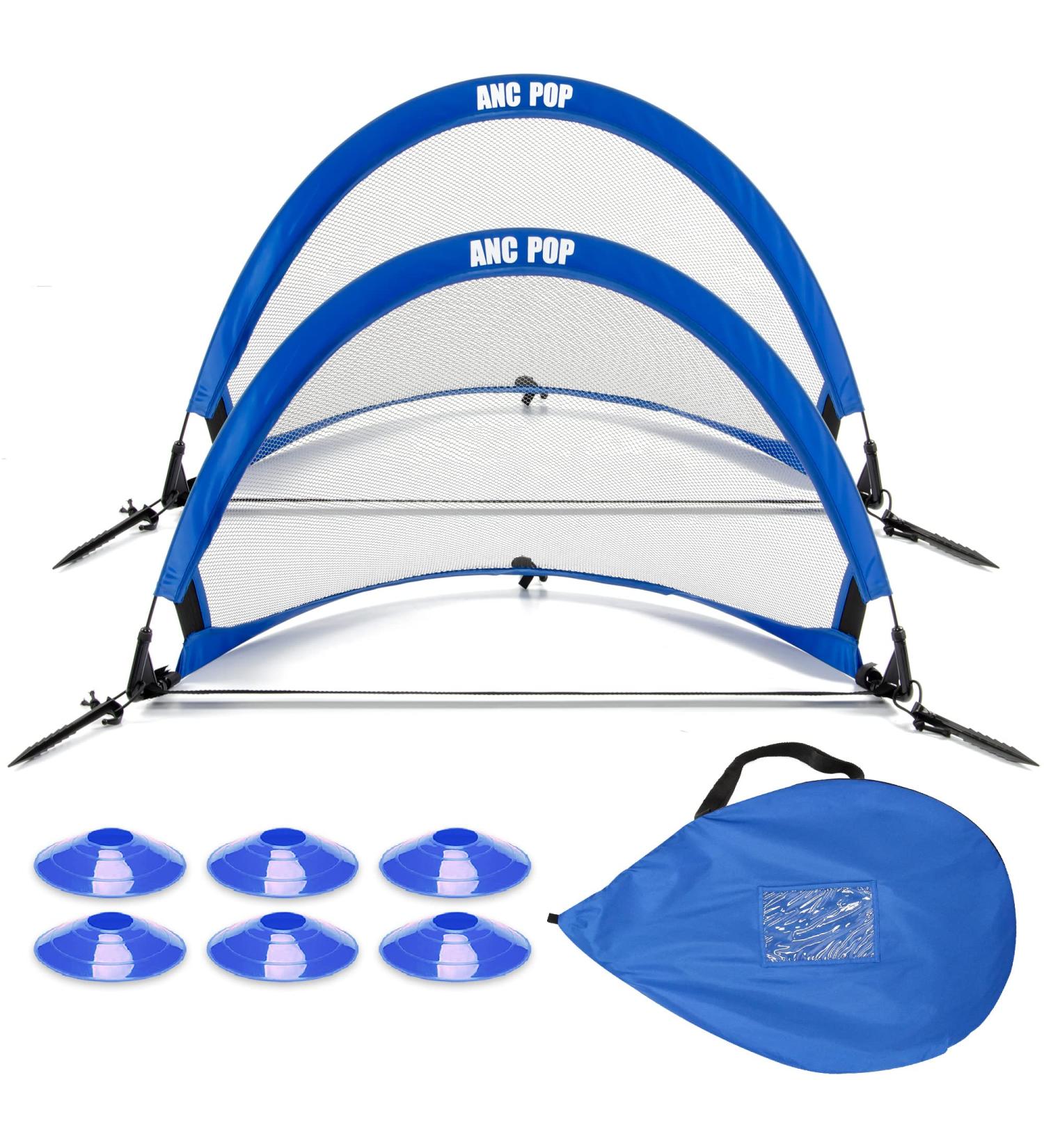 Portable Pop Up Soccer Goal Net Set with Accessories - 2.5ft Blue | For Kids & Adults Training and Backyard Play | Carrying Case & Training Cones Included - Buy Online on GoSupps.com