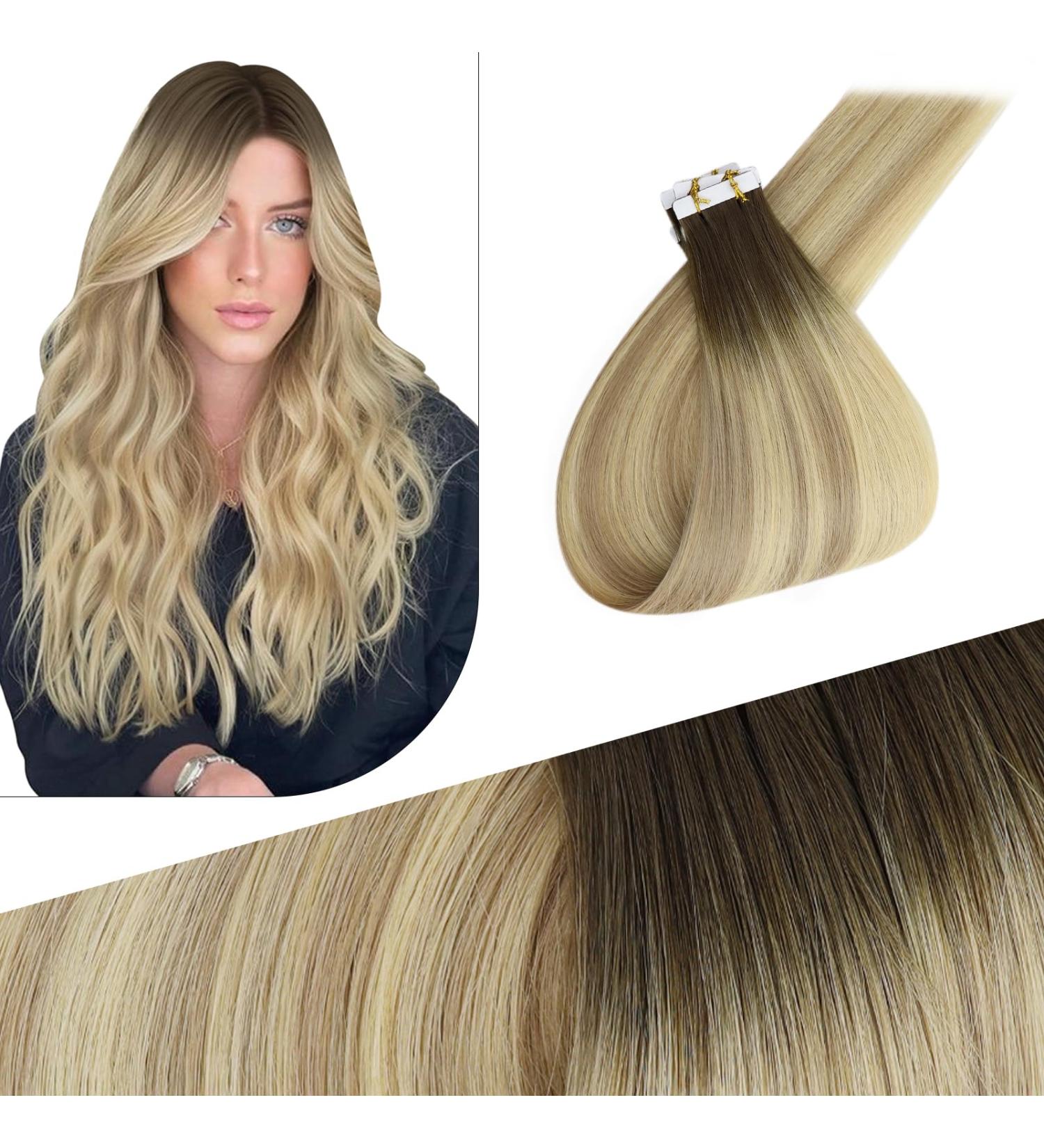 FSHINE Real Hair Tape Extensions - 10 Pieces 25g 50cm - Dark Brown to Ash Brown - Silky Straight Hair #2/18/25 & #2/18/22 - Buy Online on GoSupps.com