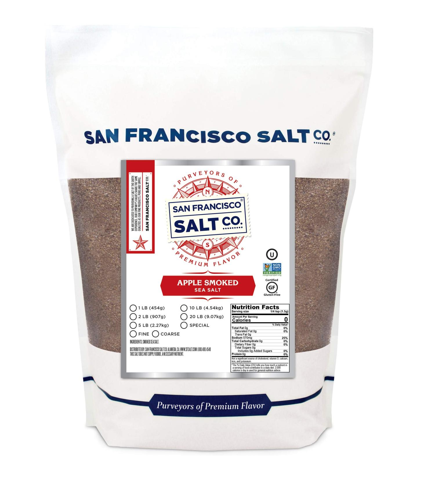 Applewood Smoked Sea Salt 2 lb. Bag Fine Grain - San Francisco Salt Co - Buy Online on GoSupps.com