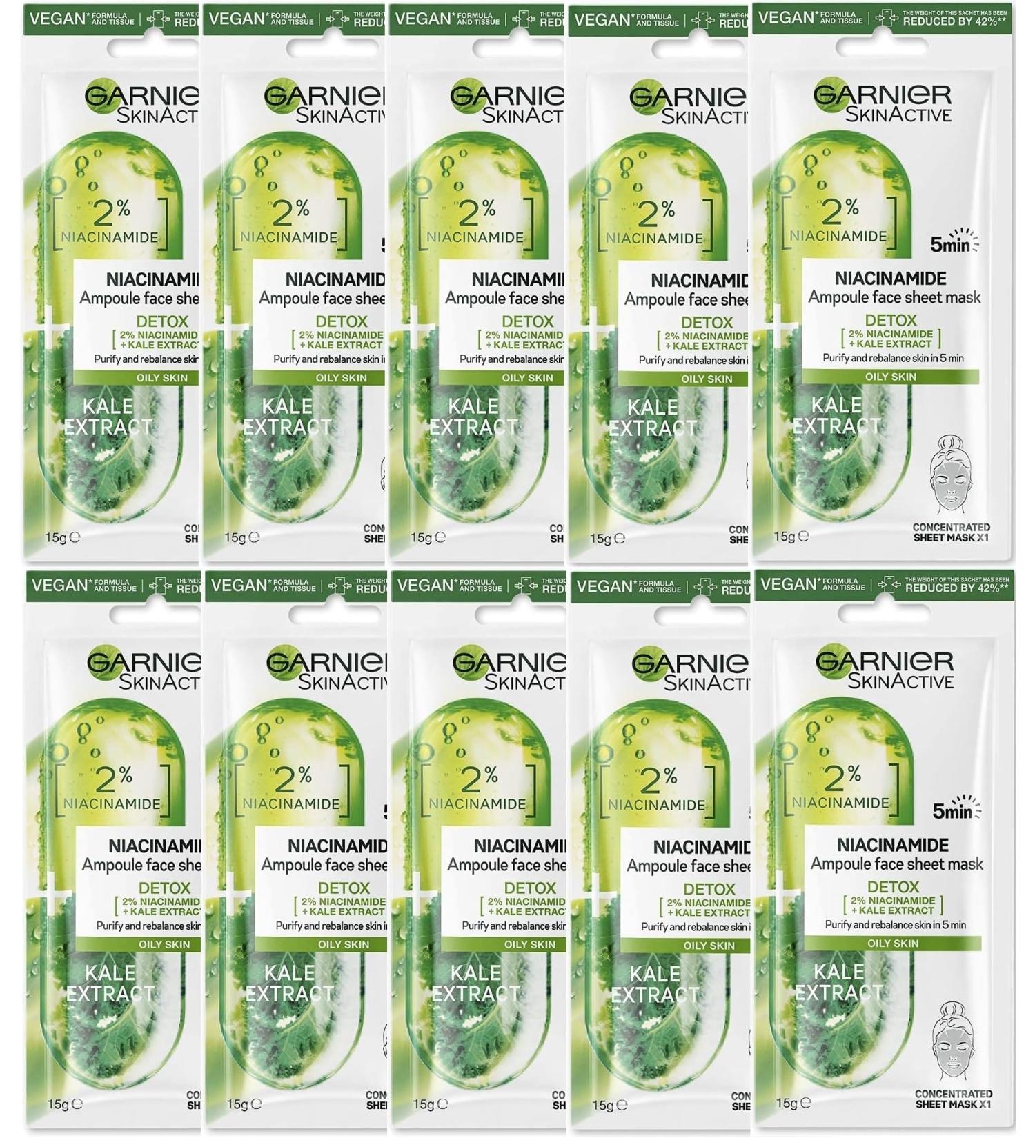L'Or al Group 10 X Garnier Skin Active Niacinamide Ampoule Detox Facial Mask 15g Oily Skin - Buy Online on GoSupps.com