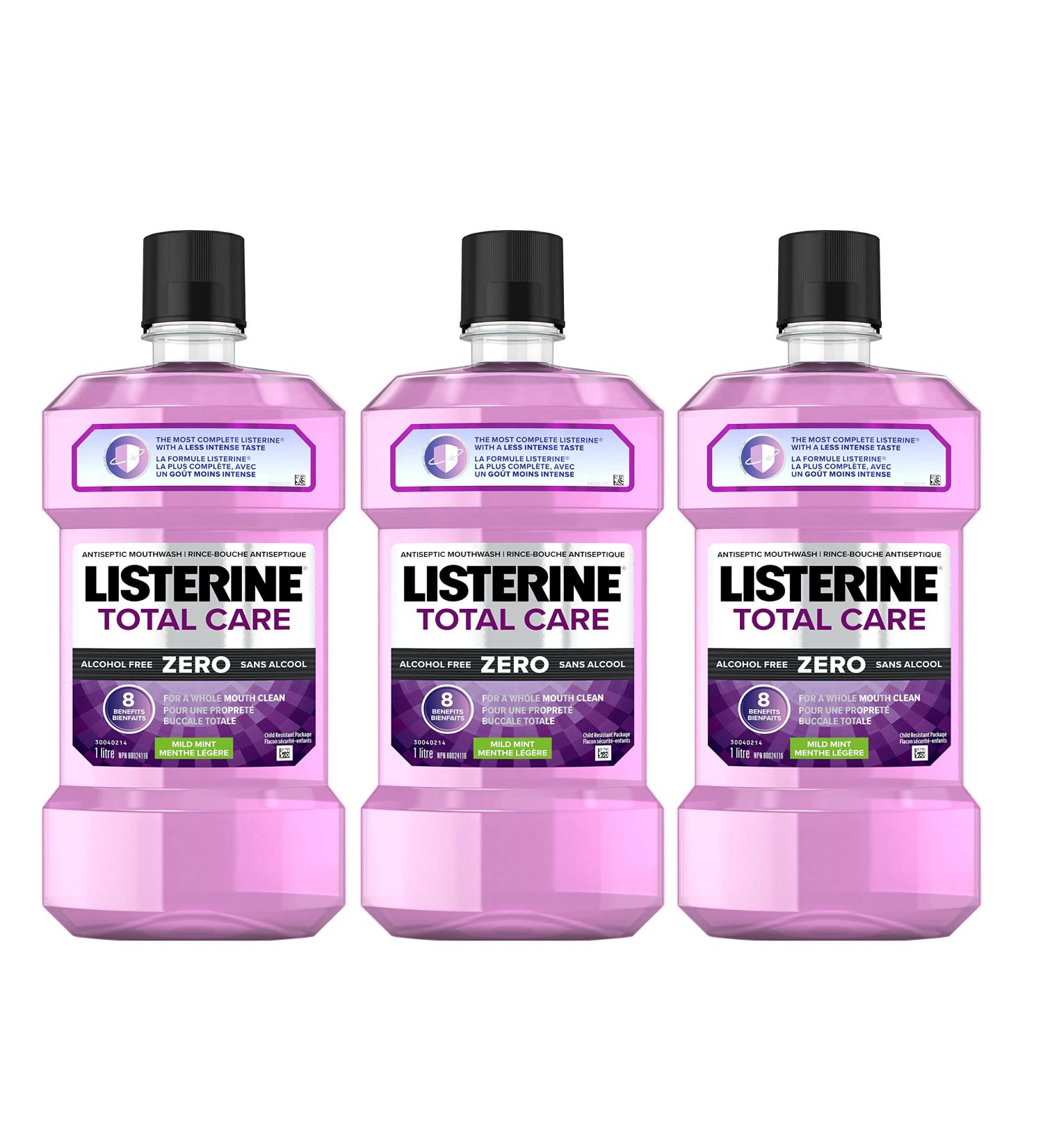 Listerine Alcohol Free Mouthwash Total Care Zero Fluoride Mouthwash for Bad Breath Anti-Cavity Helps Keep Teeth White Pack of 3 (3L Total) Total Care - Trio Pack Mouthwash - Buy Online on GoSupps.com