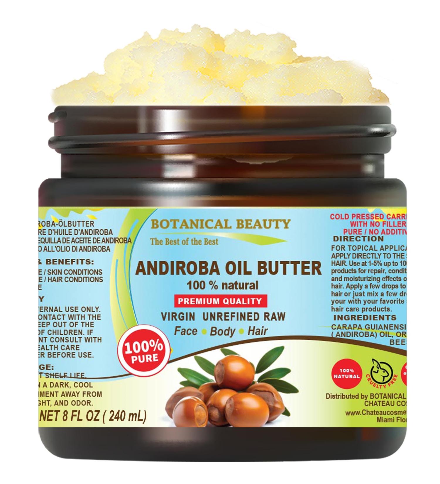 Botanical Beauty Andiroba Oil Butter - Pure Natural Virgin Unrefined Cold-Pressed | 8 Fl Oz for Face Skin Body Hair Lips & Nails | Rich in Vitamin E & C - Buy Online on GoSupps.com