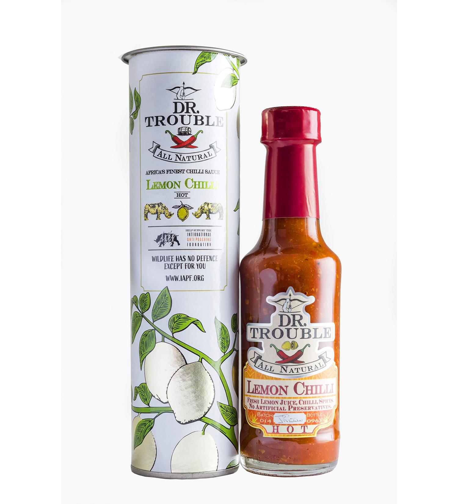 Dr Trouble Lemon Chilli Sauce HOT 125ml - Finest African Hot Sauce Gift Box - Buy Online on GoSupps.com