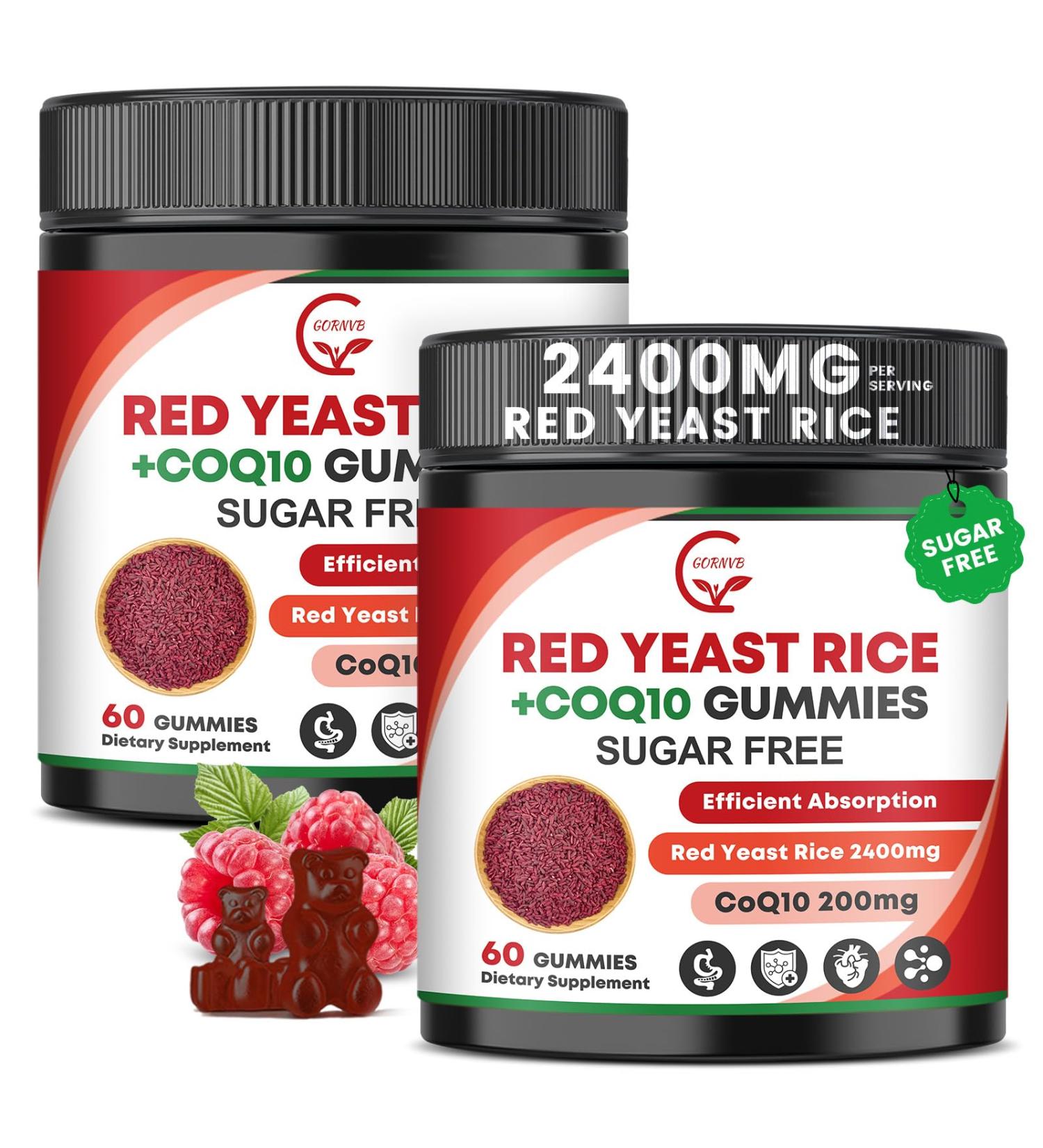 Red Yeast Rice with Coq10 Gummies Red Yeast Rice 2400 mg with CoQ10 200 mg for Cholesterol Support Heart Health Supplement Sugar Free Non-GMO Vegan 120 Counts - Buy Online on GoSupps.com