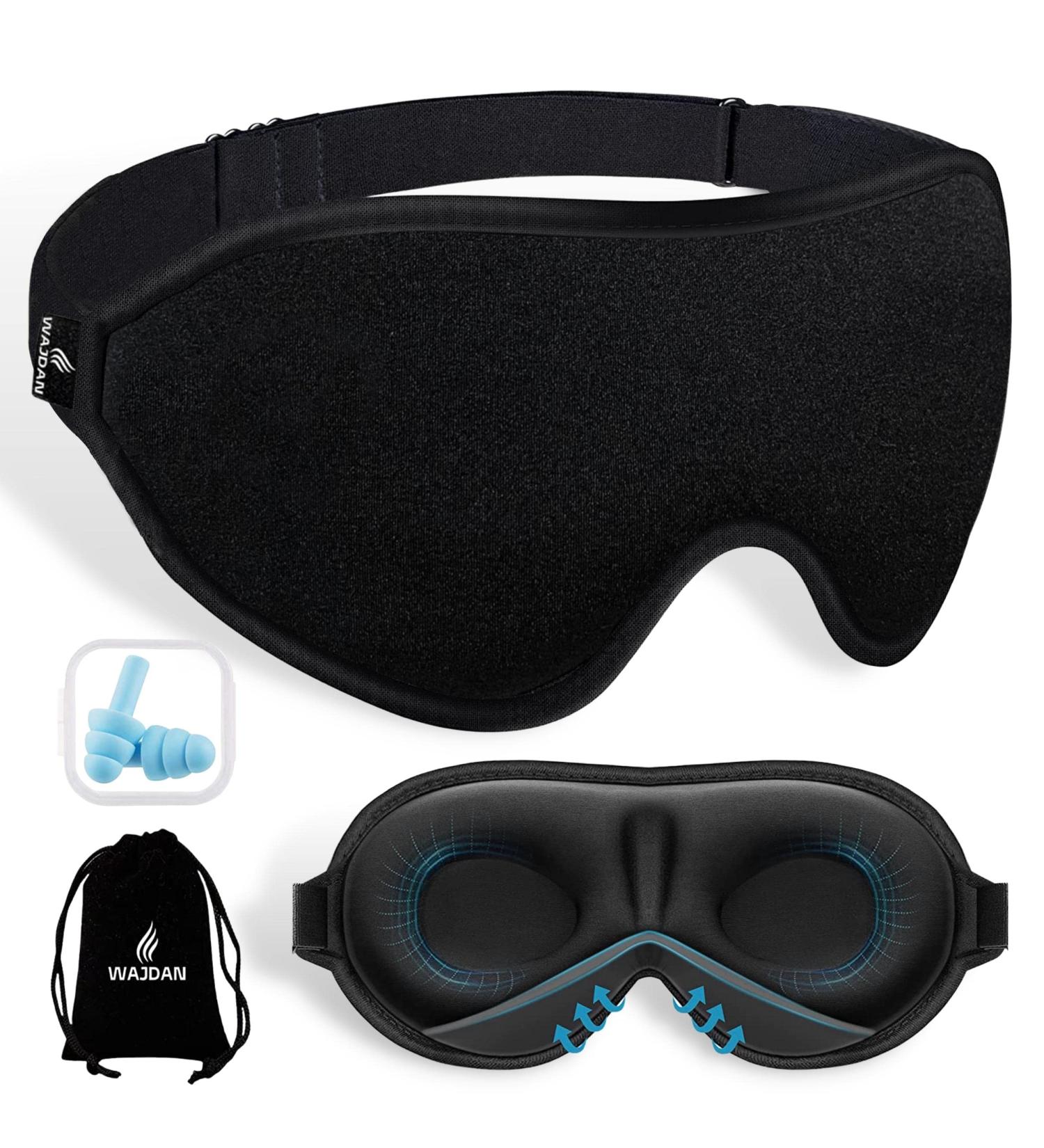 Wajdan 100% Blackout Sleep Mask for Men & Women - Ultra Soft & Comfortable Eye Mask for Sleeping with Zero Eye Pressure - Includes Storage Pouch & Earplugs - Buy Online on GoSupps.com