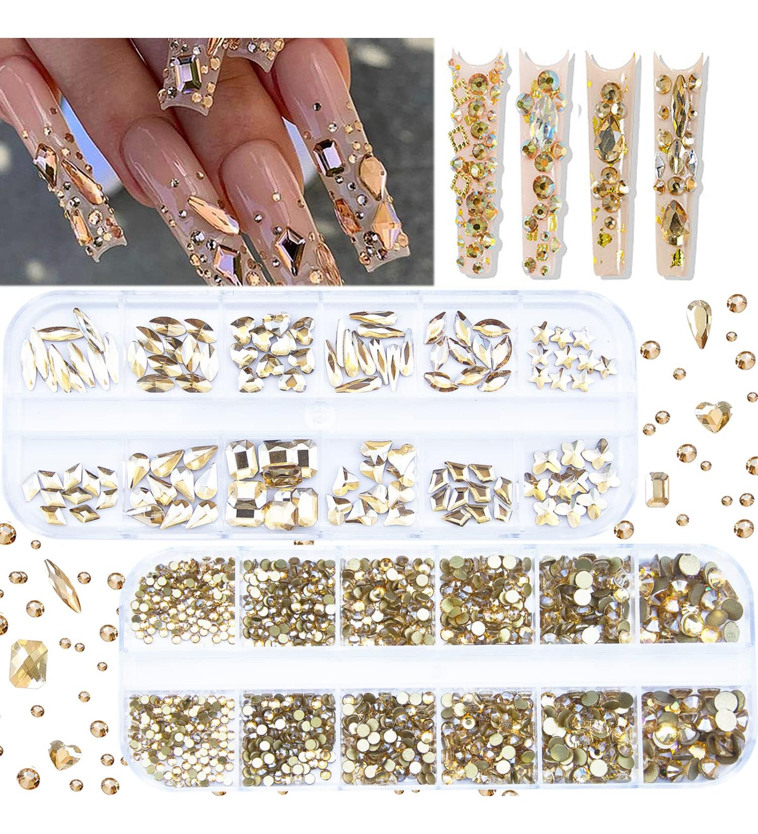 2120Pcs Champagne Gold Crystal Nail Rhinestones | Flatback Glass Gems for DIY Crafts | Nail & Jewelry Decorations - Buy Online on GoSupps.com