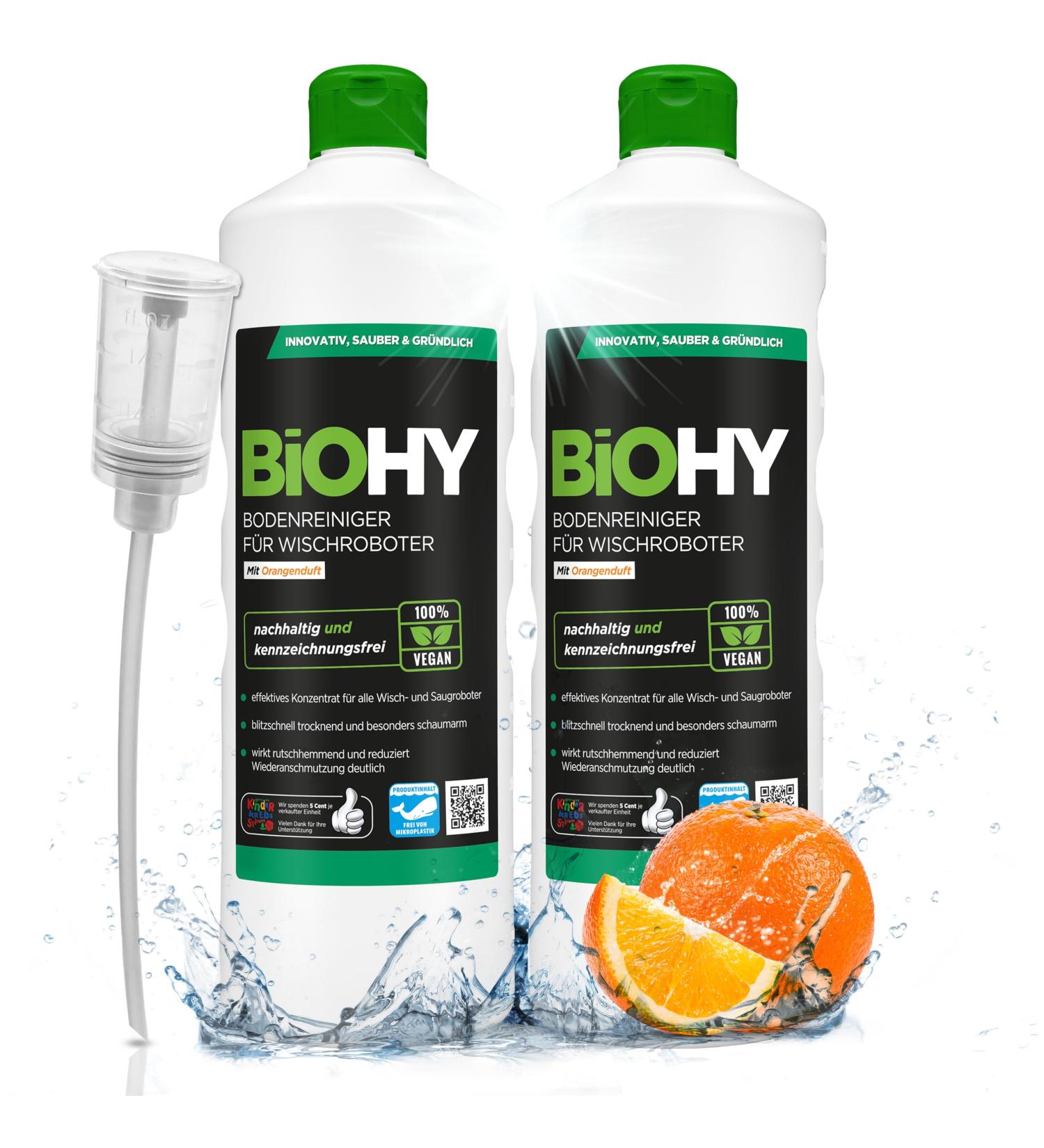 Buy Biohy Floor Cleaner for Wiping Robots - Orange Scent (2 x 1L) | Sustainable 1:200 Concentrate | Foam & Streak-Free Solution for All Floors - Buy Online on GoSupps.com