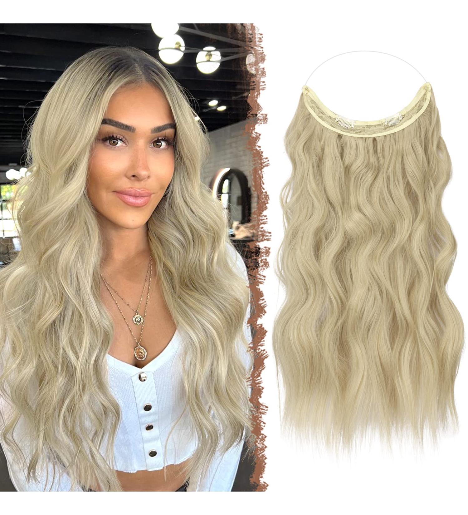 FESHFEN Invisible Wire Hair Extensions - 16 Ash Blonde Long Wavy Hairpiece for Women - Buy Online on GoSupps.com
