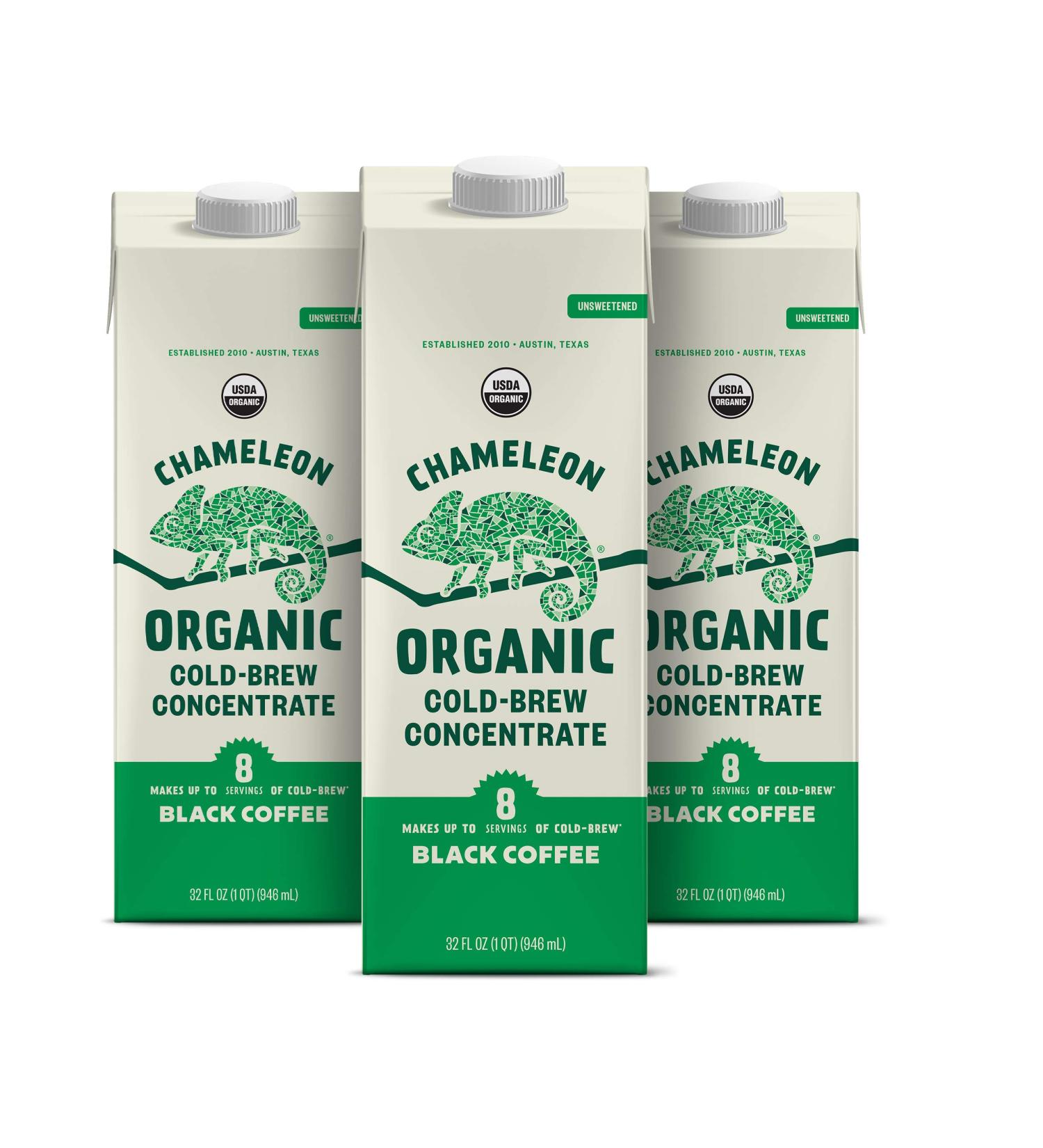 Chameleon Organic Cold Brew Black Coffee 32 Fl Oz Concentrate - Toffee & Chocolate Flavor - Pack of 3 - Buy Online on GoSupps.com