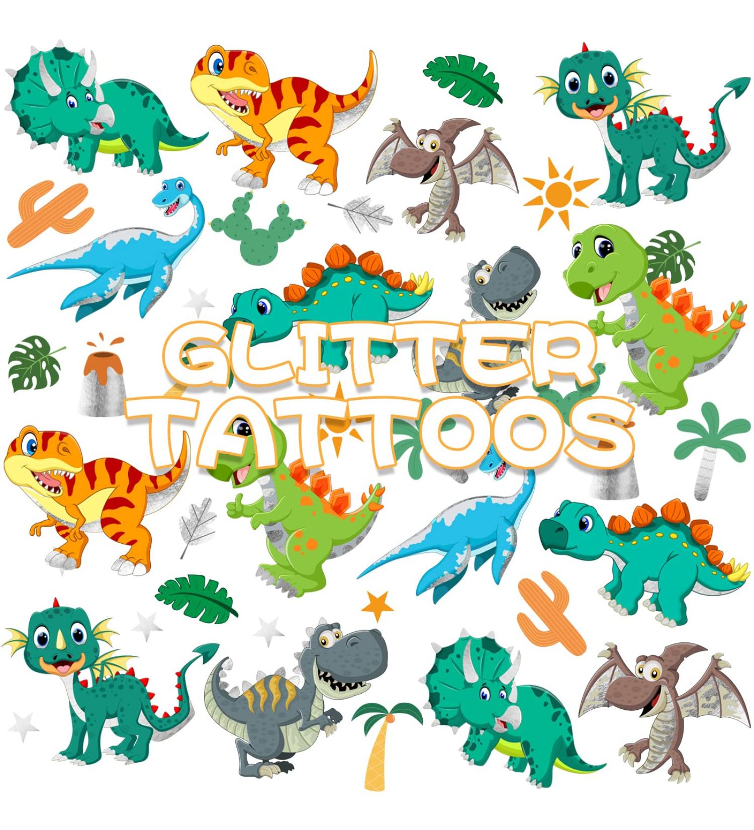 Glitter Dinosaur Temporary Tattoos for Kids Boys - 36 Silver Styles | Birthday Party Supplies & Favors - Buy Online on GoSupps.com