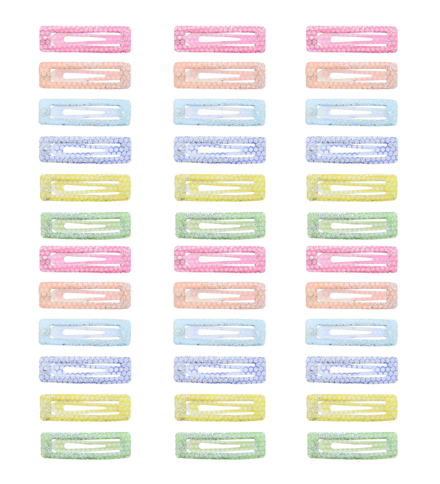 Zac's Alter Ego Set of 36 Assorted Colour Pastel Glitter Rectangular Sleepy Clips/Snap Hair Clips