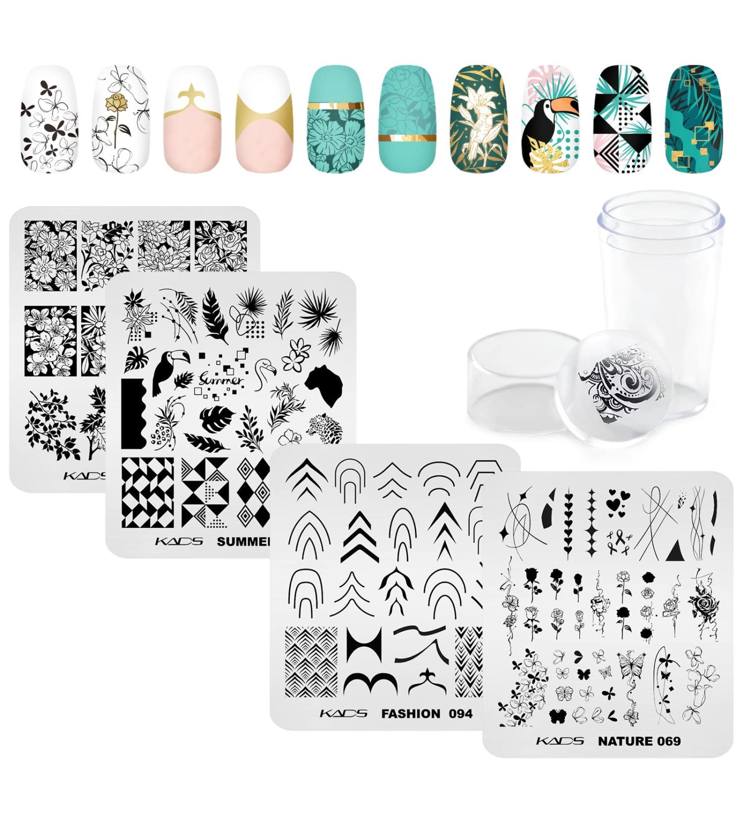KADS Nail Stamping Plate Set - French Summer Flower Flamingo Rose Design with Stamper and Scraper - Buy Online on GoSupps.com