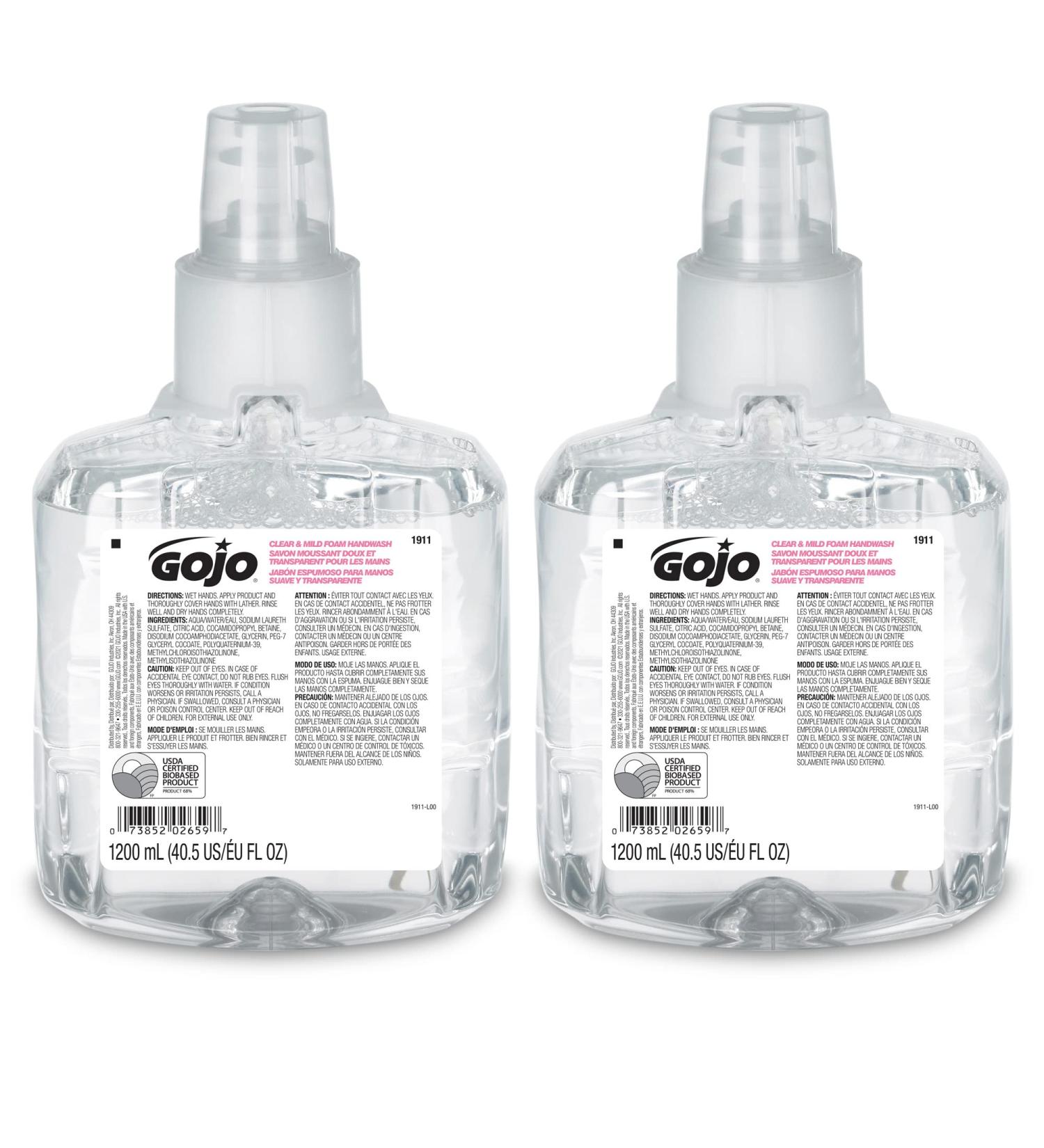 GOJO Clear & Mild Foam Handwash EcoLogo Certified 1200 mL Refill for LTX-12 Dispenser - Fragrance Free 40.5 Fl Oz (Pack of 2) - Buy Online on GoSupps.com
