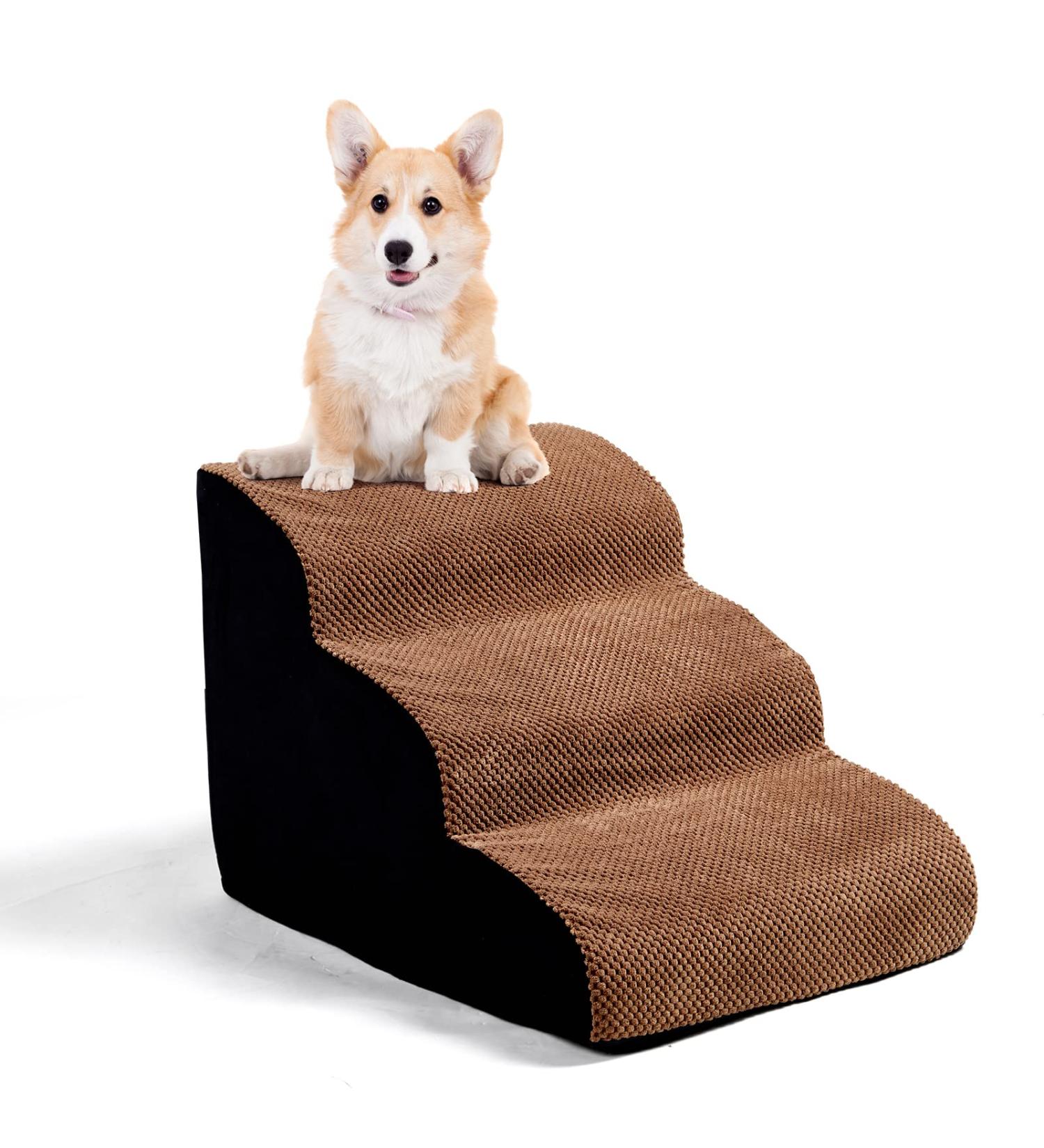3-Tier Non-Slip Foam Dog Ramp 15.7 High | Soft Dog Steps for Injured, Older Pets | Includes Dog Rope Toy | Coffee Gray - BO-JJC5575-COF - Buy Online on GoSupps.com