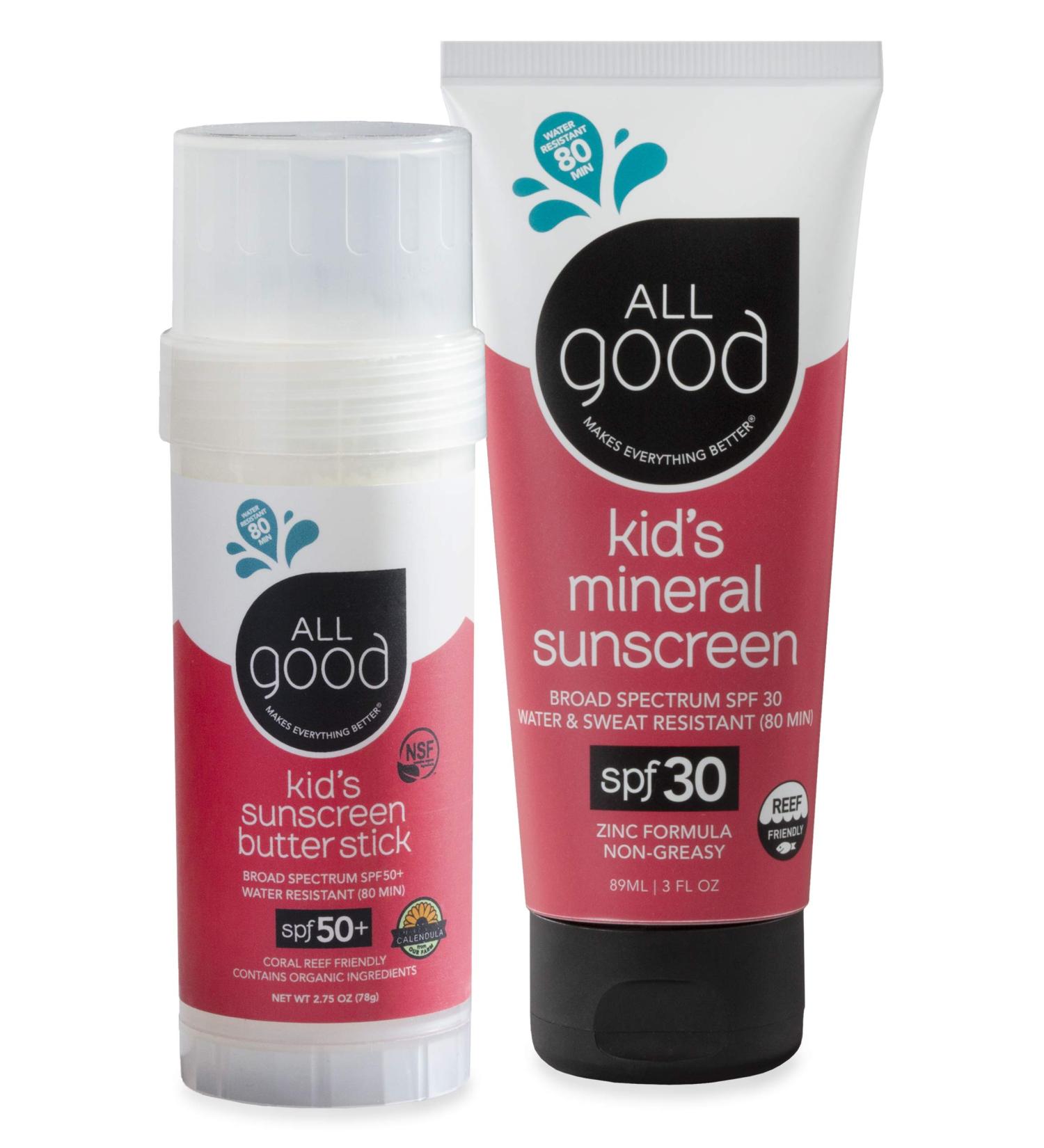 Baby & Kids Mineral Sunscreen Set - SPF 50 Butter Stick & SPF 30 Lotion, UVA/UVB Broad Spectrum, Coral Reef Friendly, Water Resistant - Zinc Oxide Formula - Buy Online on GoSupps.com