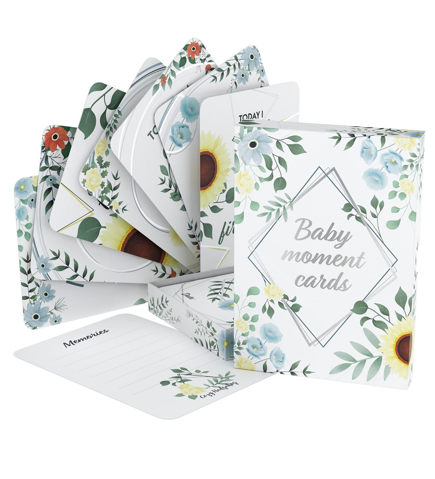 Baby Moments Cards & Milestone Keepsake Gift Box - 50 Unisex Photo Memory Album Set for Pregnancy & Baby Shower - Cozy Hedgehog Theme - Buy Online on GoSupps.com