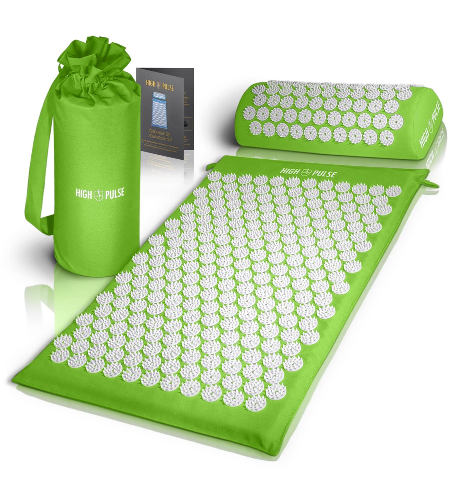 High Pulse Acupressure Set - Green Mat & Pillow with 5 Rings & Poster for Enhanced Blood Circulation & Tension Relief | Shop Now Internationally - Buy Online on GoSupps.com