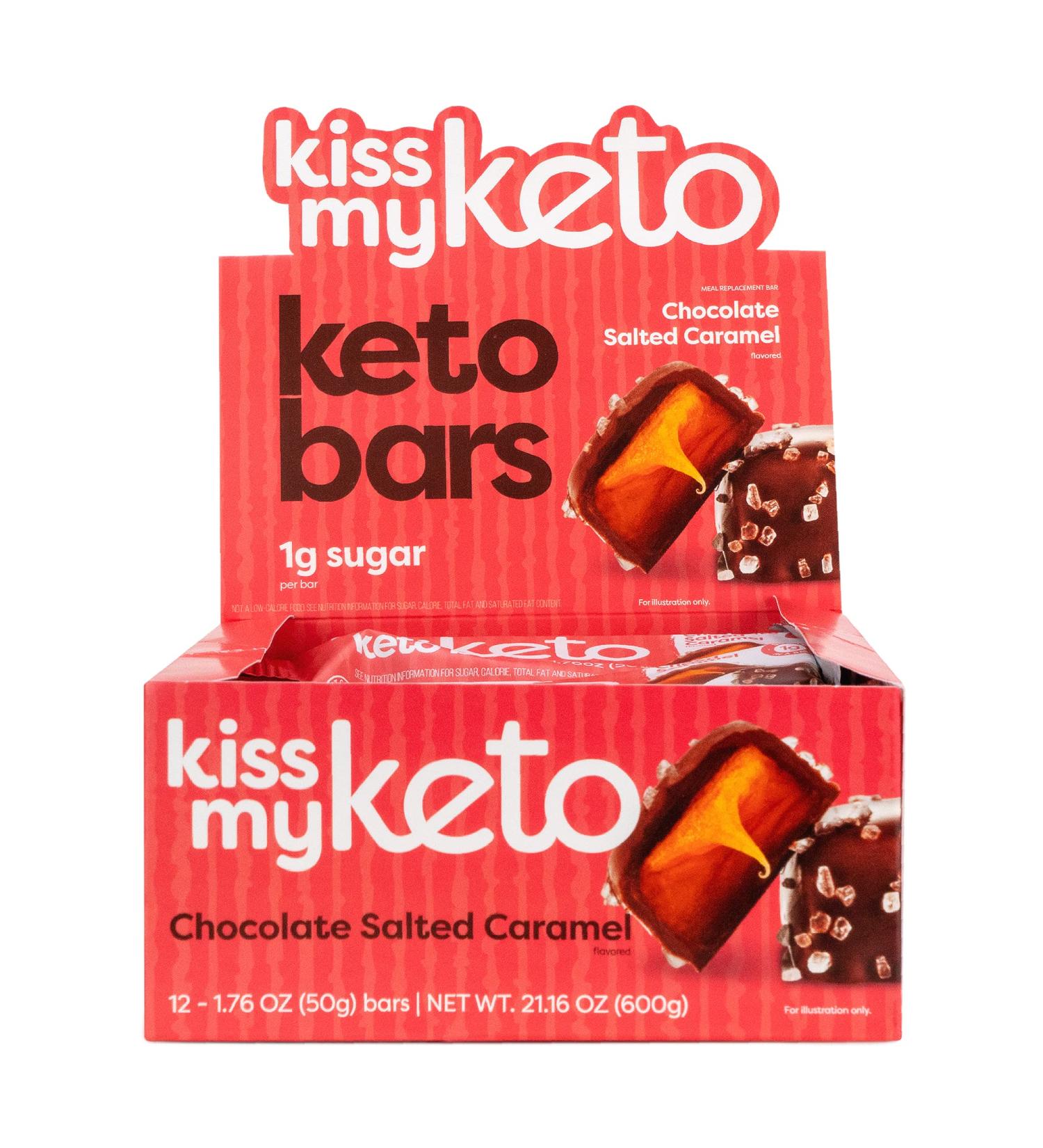 Kiss My Keto Chocolate Salted Caramel Protein Bars - 12-Pack Low Sugar Low Carb Snack Bars with MCTs for Keto Diet - Buy Online on GoSupps.com