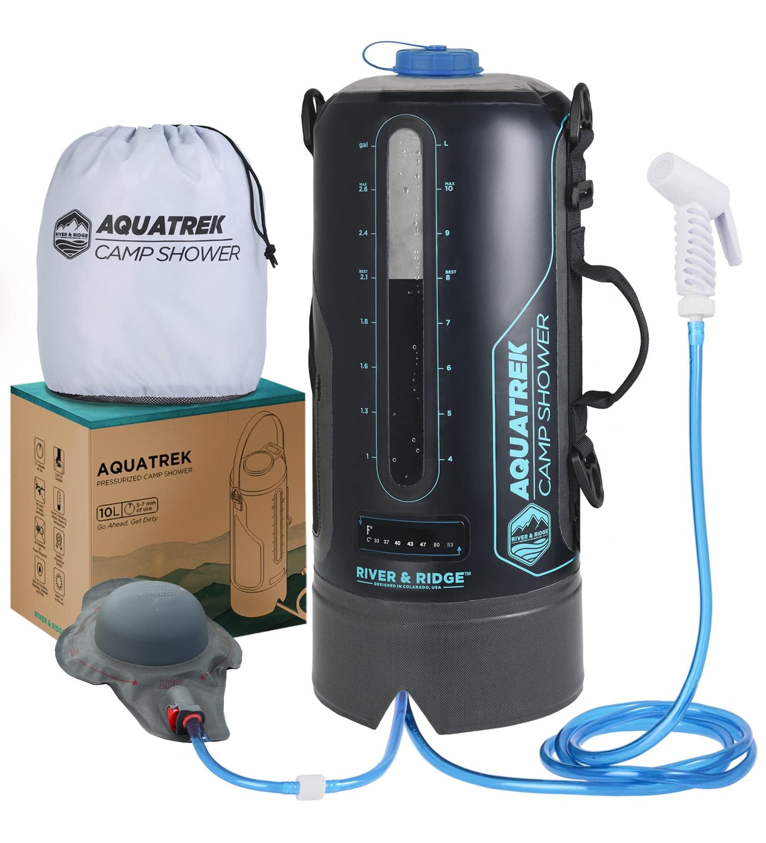River & Ridge AQUATREK Portable Pressure Camping Shower - 3Gal 12L Bag Tank Volume - Buy Online on GoSupps.com