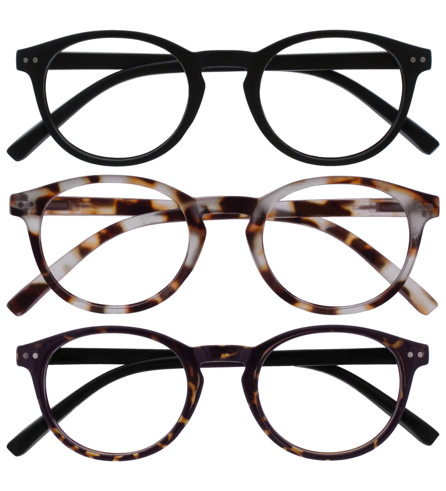Opulize Zen Reading Glasses 3 Pack - Small Round Frame Scratch-Resistant Spring Hinges | Black Light Brown Dark Brown | Unisex +2.50 Diopters - Buy Online on GoSupps.com