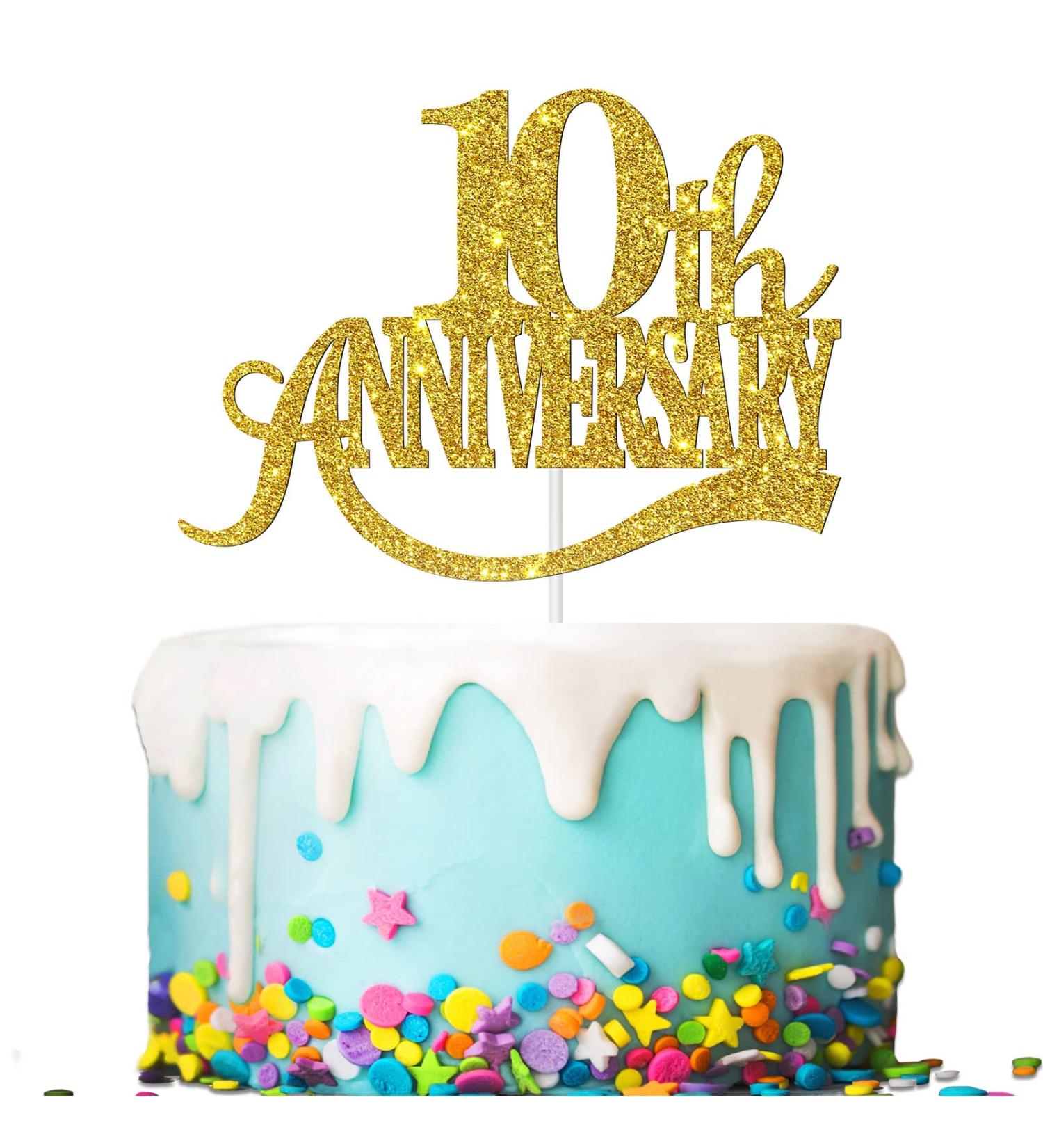 Tenhaisi Glittery Gold Happy 10th Anniversary Cake Topper Hello 10 Wedding Party Decorations Cheers to 10 Anniversary Birthday Party Supplies - Buy Online on GoSupps.com