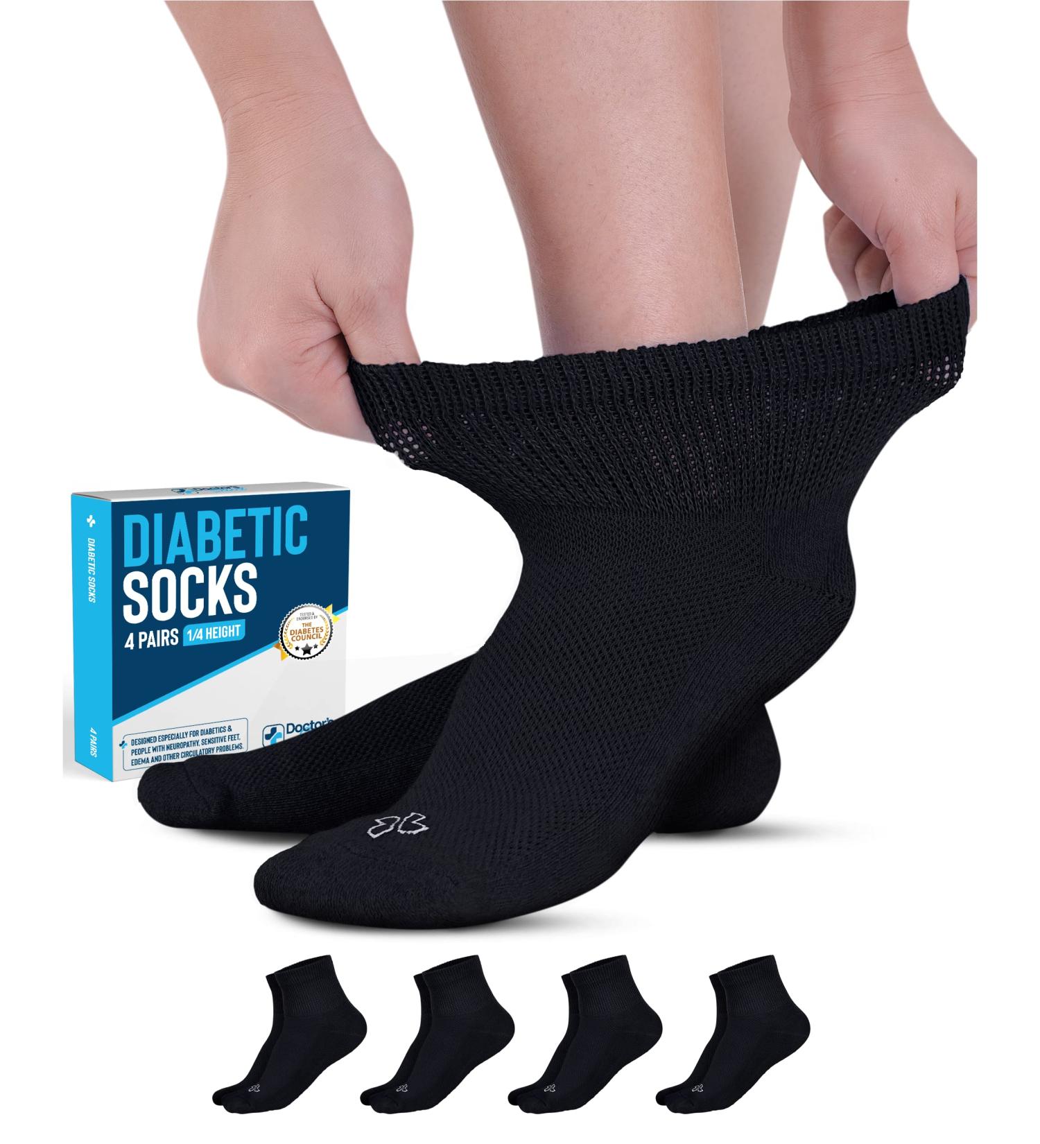 Doctor's Select Diabetic Socks for Men and Women - 4 Pairs | Neuropathy Socks Black - 4 Pairs Large | Diabetic Socks Women 1/4 - Buy Online on GoSupps.com