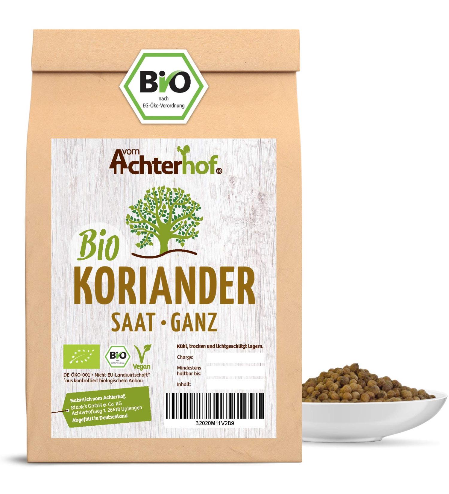 Organic Coriander Seeds Whole 250g - Pure Achterhof Coriander | Buy Organic Spices Online - Buy Online on GoSupps.com