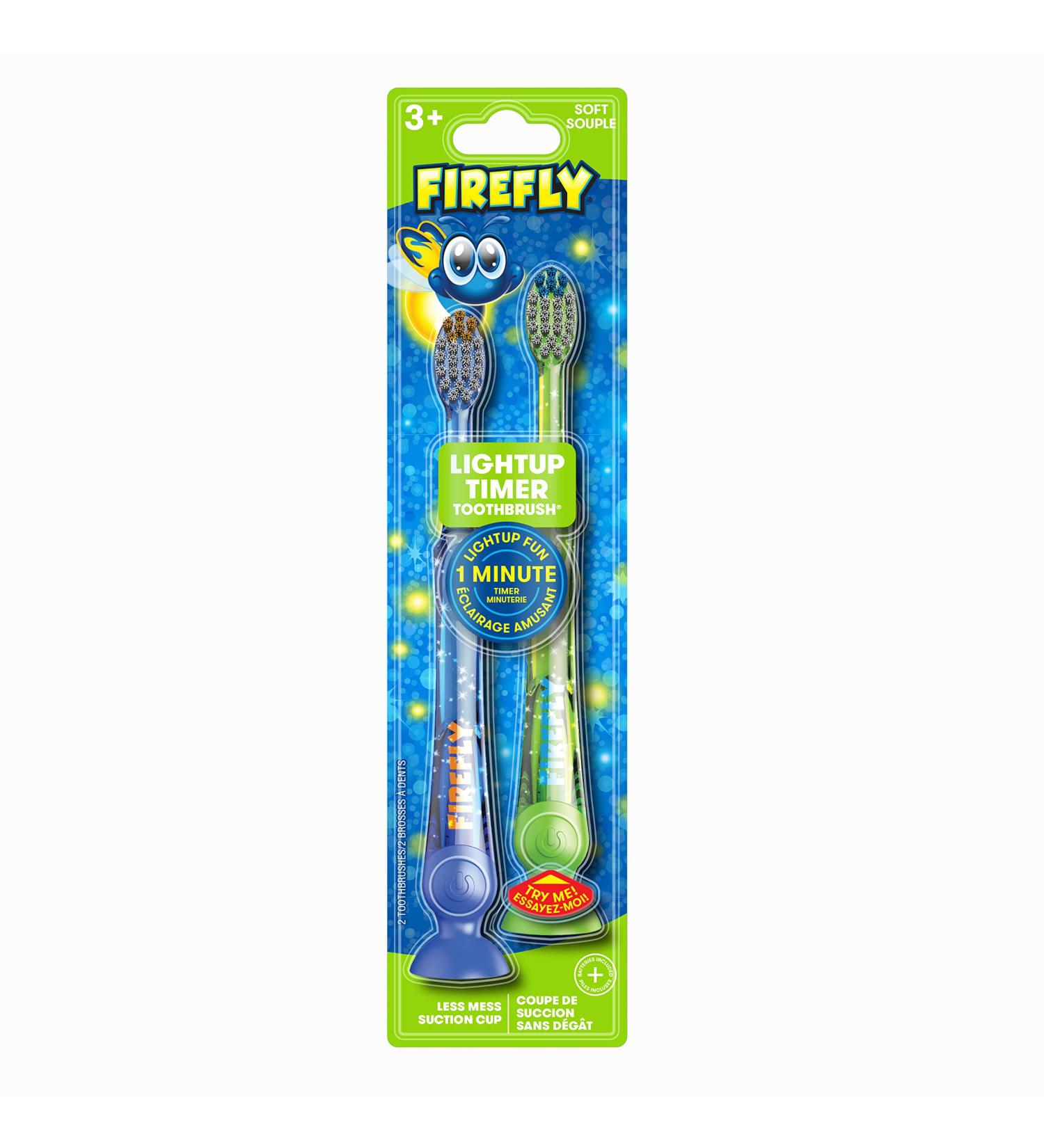 Firefly Light-Up Timer Kids Toothbrush 2 Pack - Soft Bristles with Suction Cup | Assorted Colors - Buy Online on GoSupps.com