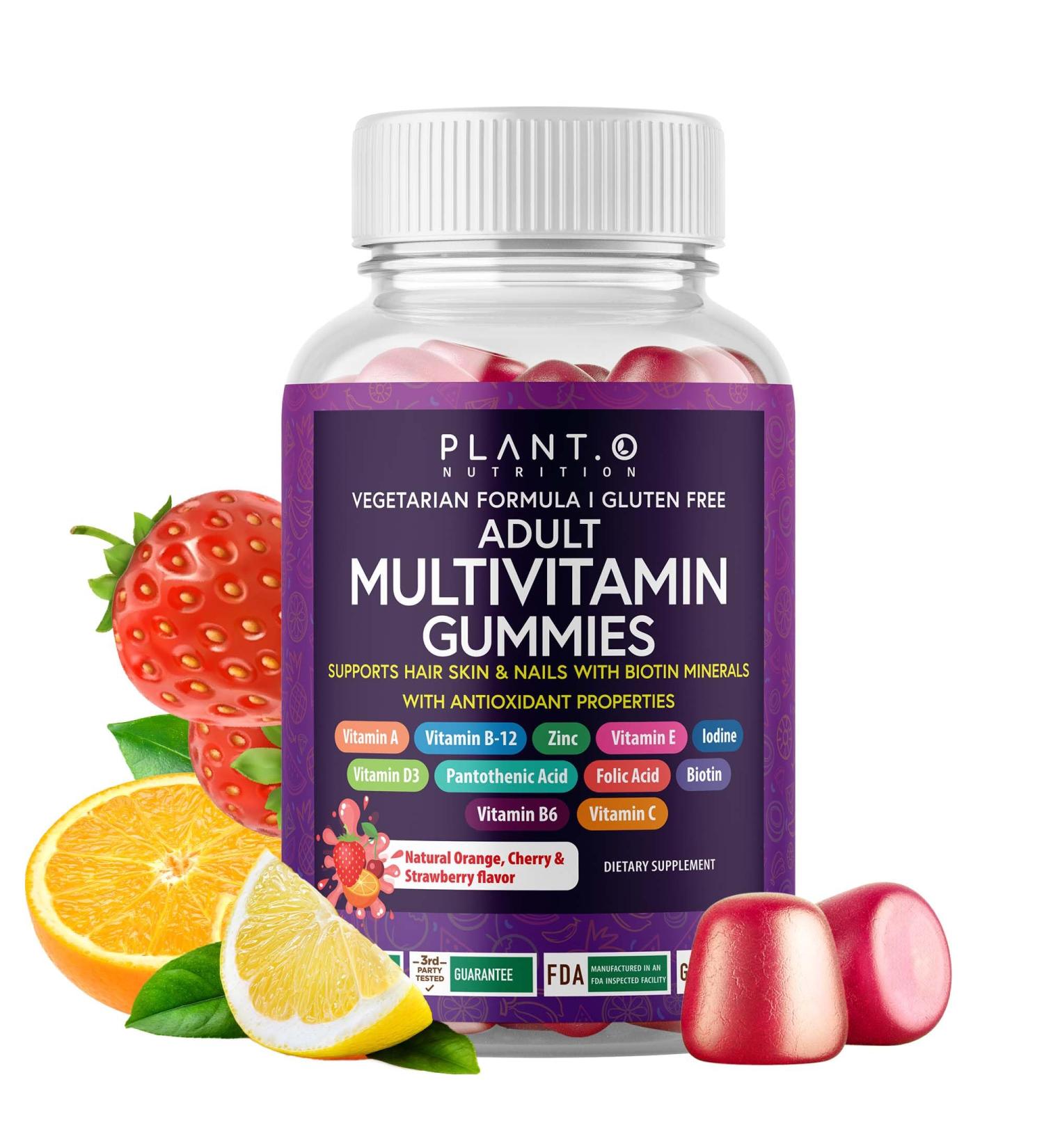 Adult Multivitamin Gummies with Vitamin A B C D E Zinc & Biotin - Energy & Immunity Boost - 90 Gluten Free Veggie Gummies - Buy Online on GoSupps.com