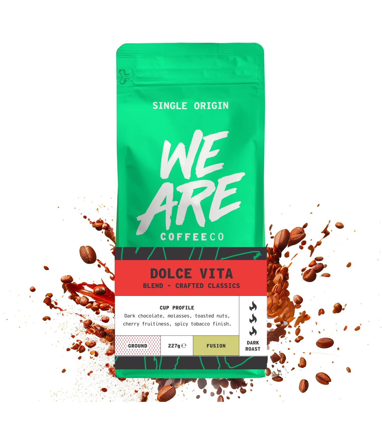 Coffee Ground for Cafetiere 227g Bag Dolce Vita Blend Ground Coffee Chocolate Nuts & Fruits Notes 100% Arabica & Robusta Dark Roast Fresh Coffee Single Origin (We Are Coffee Co) Ground Cafetiere 227 g (Pack of 1) - Buy Online on GoSupps.com