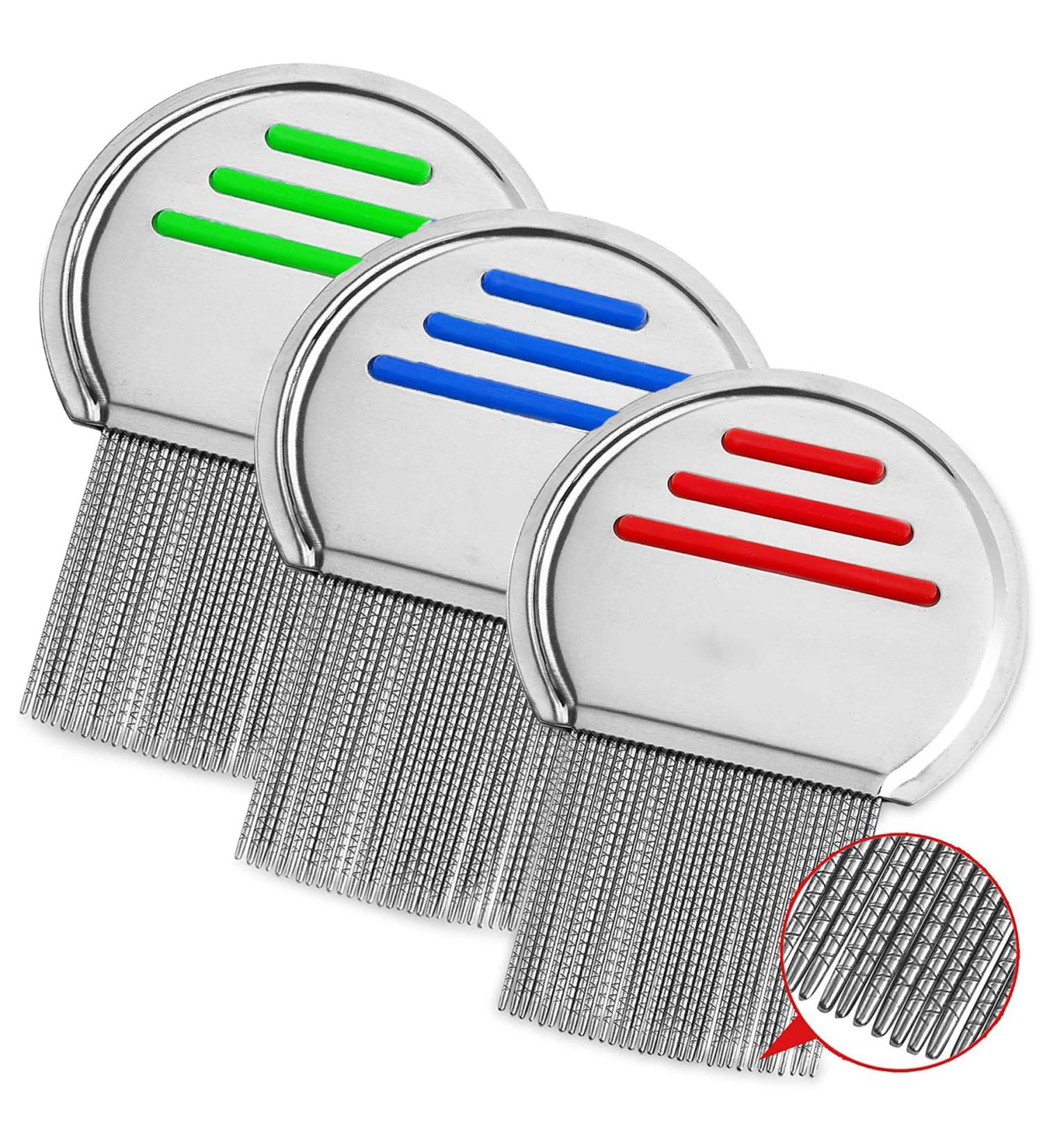3PCS Nitty Gritty Nit Comb Fast Removal of Nits, Lice, and Dandruff Reusable Comb for Head Lice Treatment - Red Blue Green - Buy Online on GoSupps.com