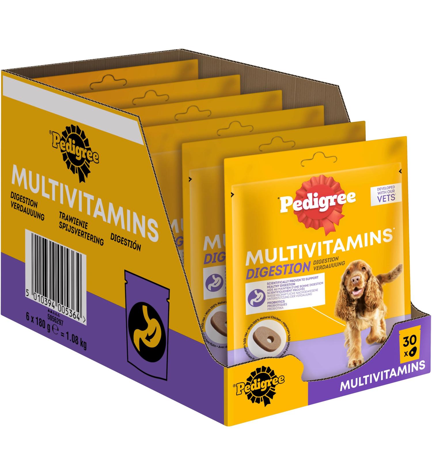Pedigree Dog Snacks Multivitamins for Digestion - 30 Soft Tacker Treats with Probiotics 180g | Digestive Support Supplements - Buy Online on GoSupps.com