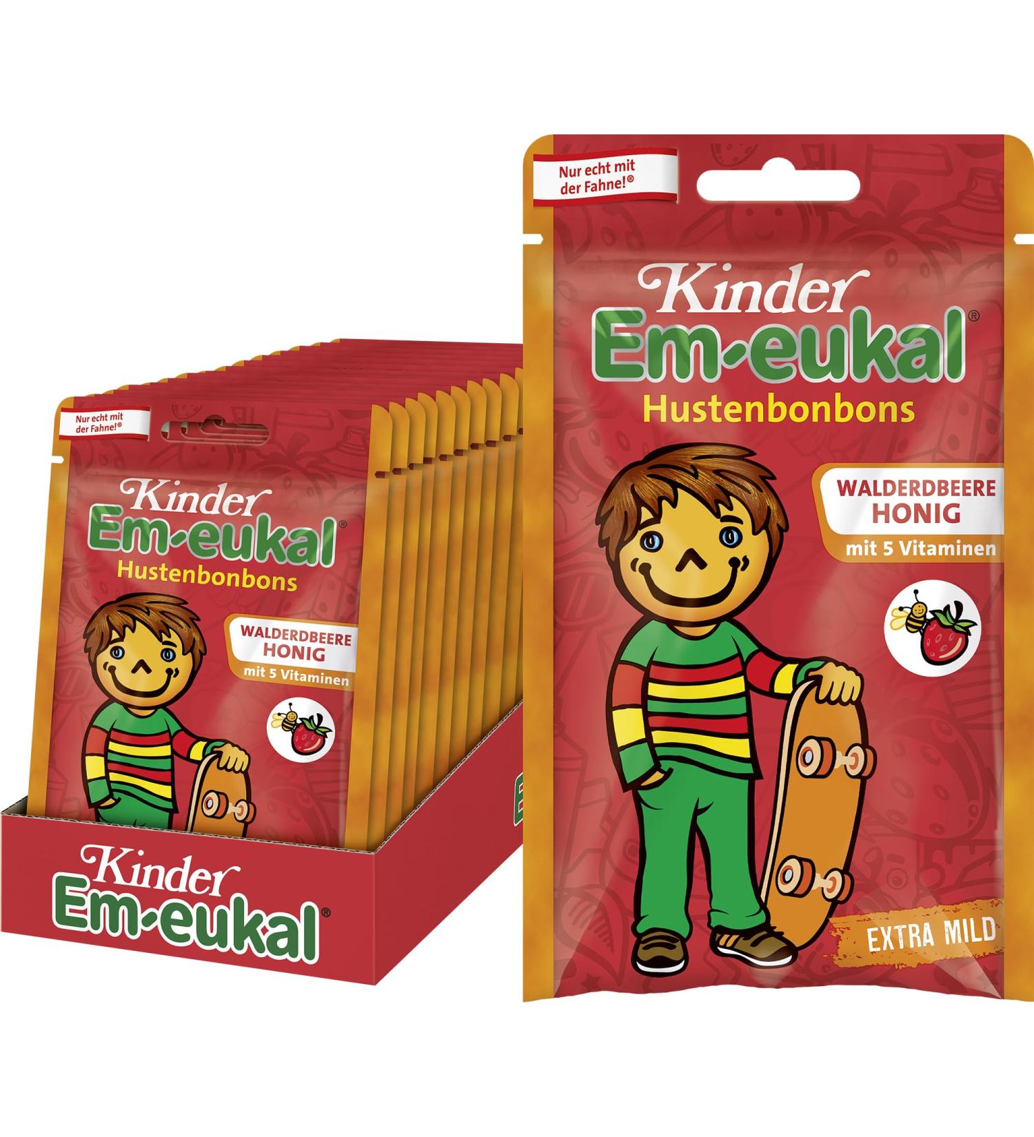 Kinder Em-eukal Wild Strawberry-Honey Cough Drops with 5 Vitamins - Sugar-Containing 15 x 75g | International Shipping - Buy Online on GoSupps.com