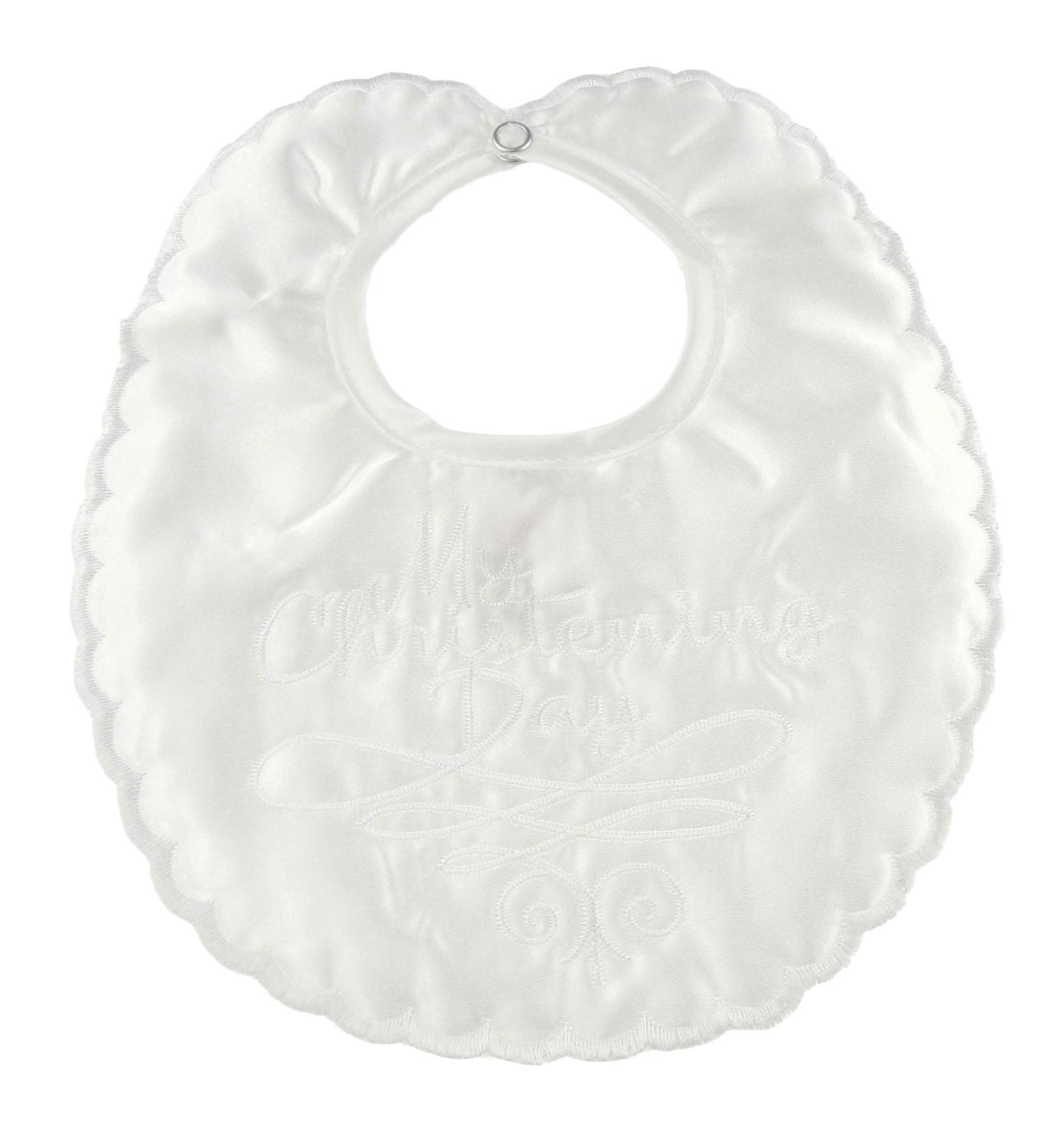 Glamour Girlz Baby Girls Boys Small White Embroidery Satin Christening Day Bib Newborn - 6 Months My Christening Day