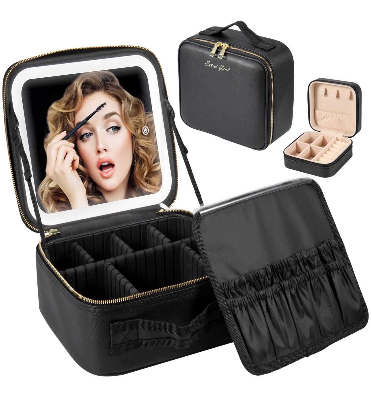 Extrei Gent Makeup Travel Train Case with LED Light | Adjustable Brightness & Partition | Waterproof Cosmetic Bag for Women - Black - Buy Online on GoSupps.com