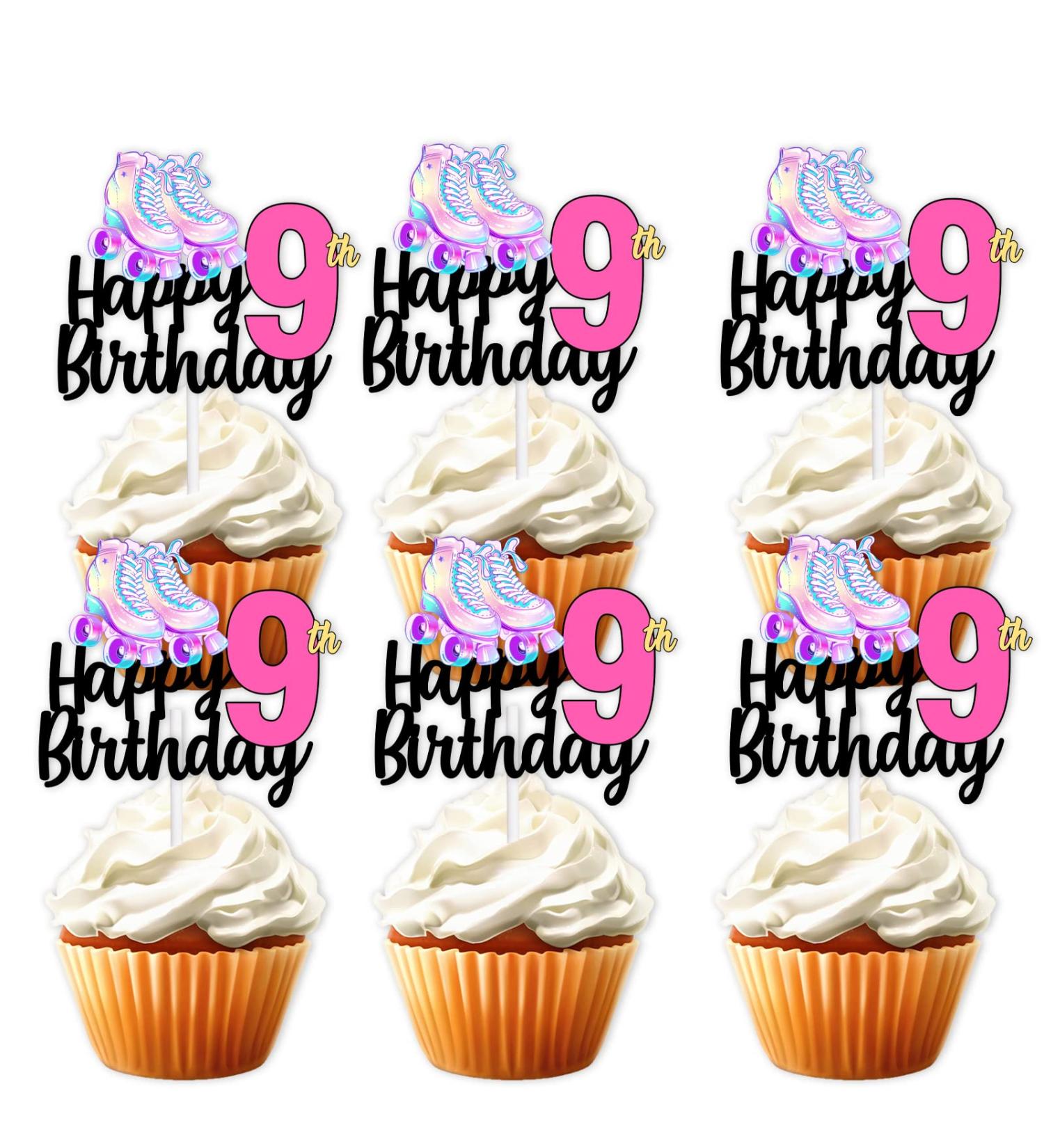 18pcs Pink Glitter Roller Skates Happy Birthday Dessert Cupcake Topper 80s 90s Retro Hip Hop Roller Skating Theme Decor Supplies Boys Girls 9th Happy Birthday Party Decorations 09 - Buy Online on GoSupps.com