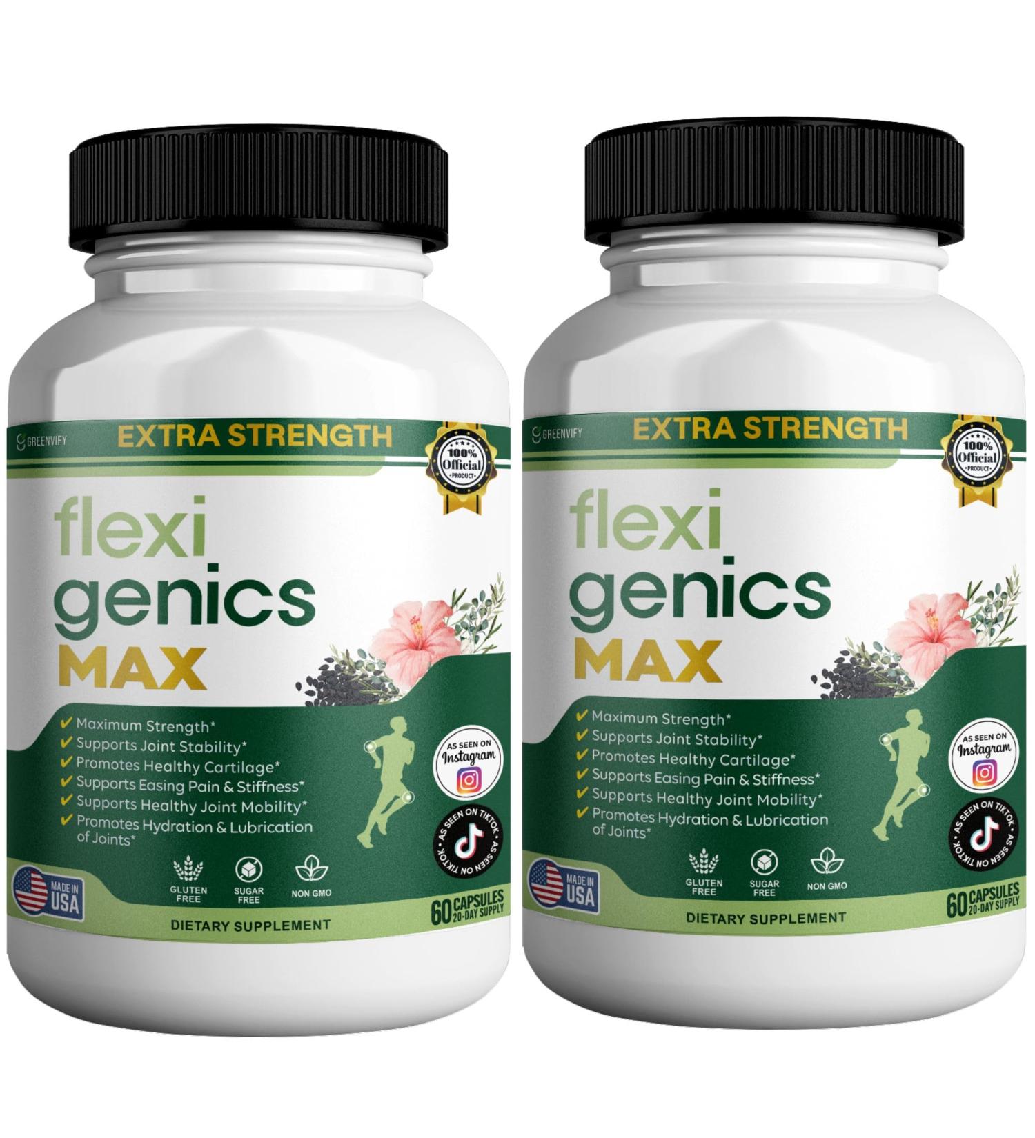 GREENVIFY Flexigenics Max Extra Strength Joint Support Supplement 1500mg Glucosamine 60 Capsules 20 Day Supply (2) - Buy Online on GoSupps.com