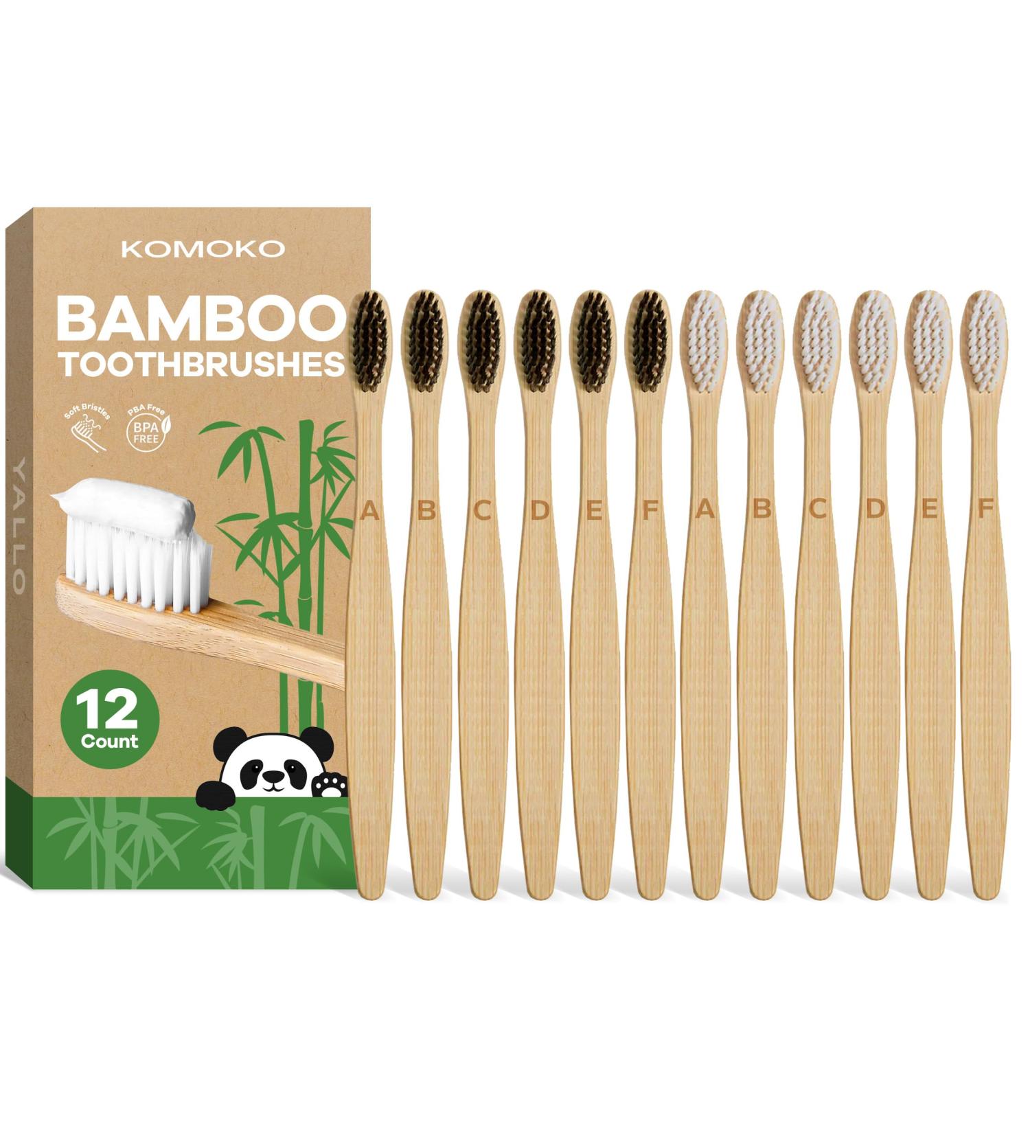 Komoko Bamboo Toothbrushes - 12 Pack Biodegradable BPA-Free Soft Bristle Eco-Friendly & Compostable Travel Toothbrushes - Buy Online on GoSupps.com