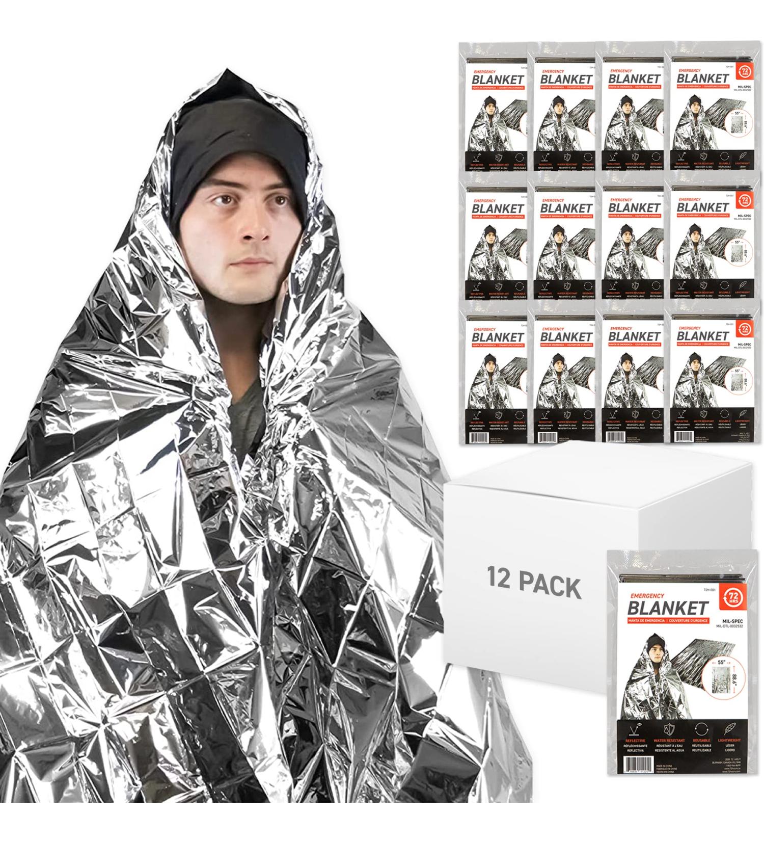 MIL-SPEC Emergency Space Blankets - 12-Pack for Survival, Camping, Hiking, Marathon & Extreme Weather Shelter - Buy Online on GoSupps.com