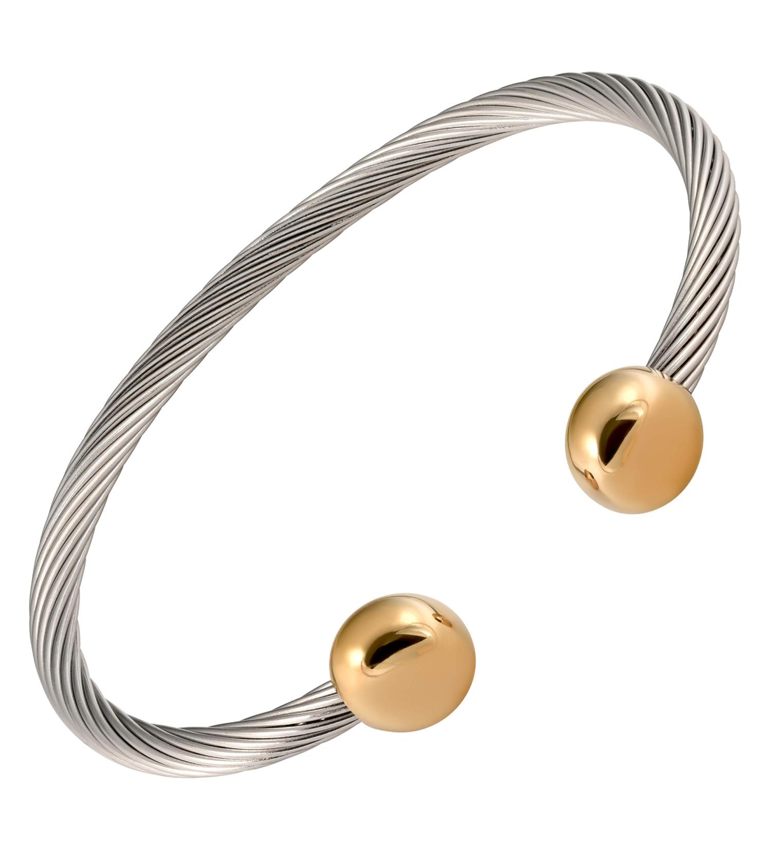 2 Tone Stainless Steel Magnetic Bracelet for Men & Women - Adjustable Bangle with High Power Magnets | 6" - 6.5" Wrist Size - Buy Online on GoSupps.com