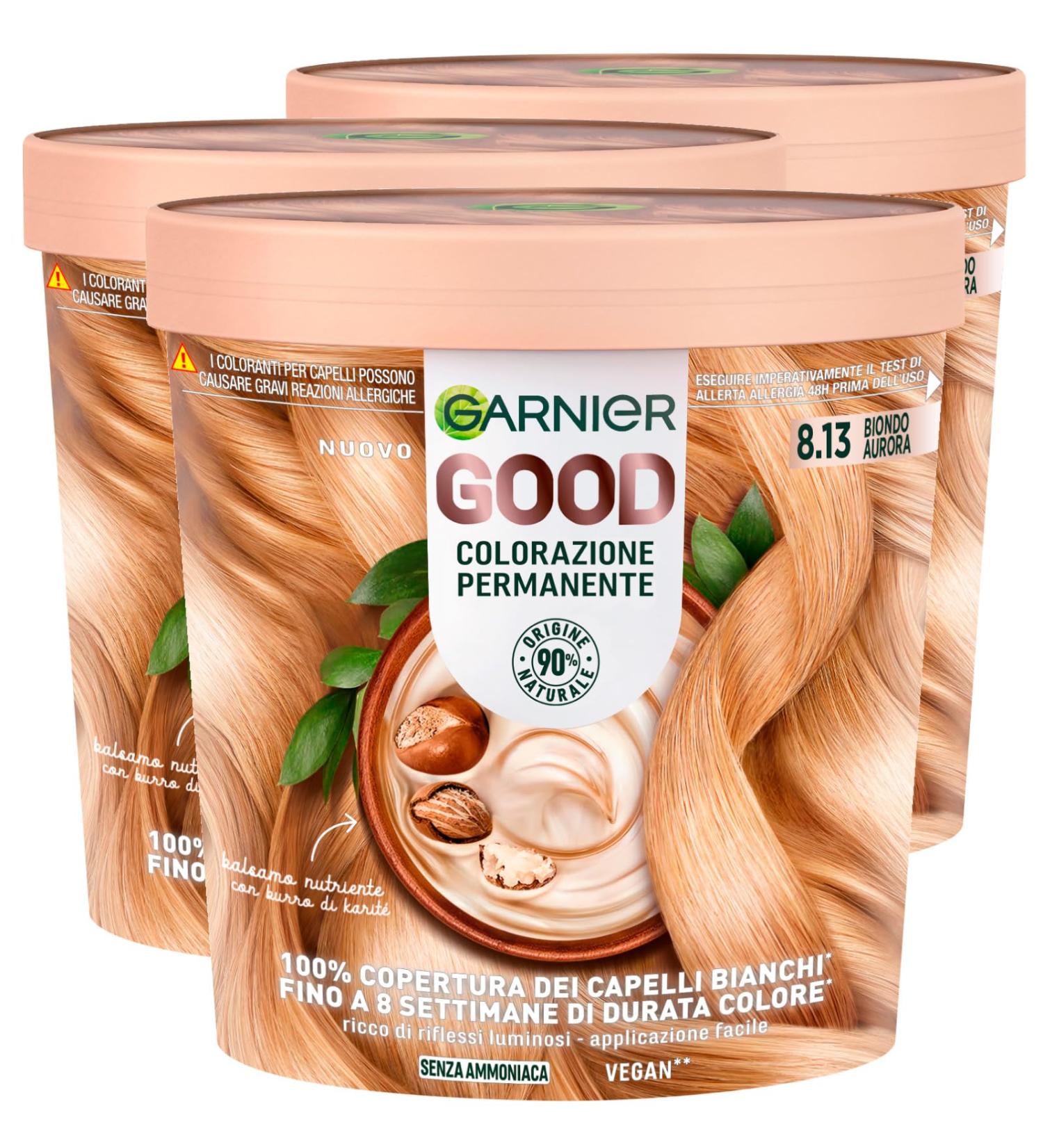 Garnier Good Coloration Permanente Sans Ammoniaque 90% d'Ingr dients d'Origine Naturelle Formule Vegan Couvre 100% Cheveux Blancs 8.13 Blond Aurore - 3 paquets