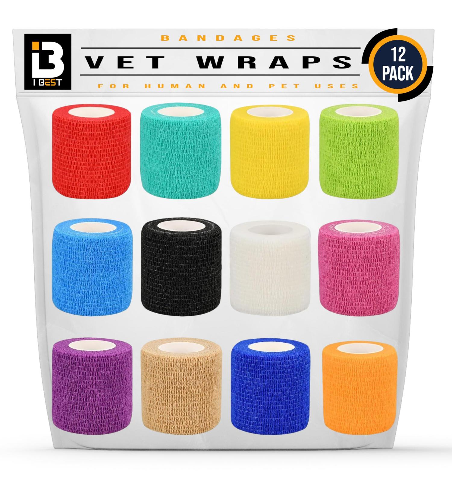 Vet Wrap Self Adhesive Bandage 5cm x 4.5m - Cohesive Tape for Pets & Sports (12 Pack) - Buy Online on GoSupps.com
