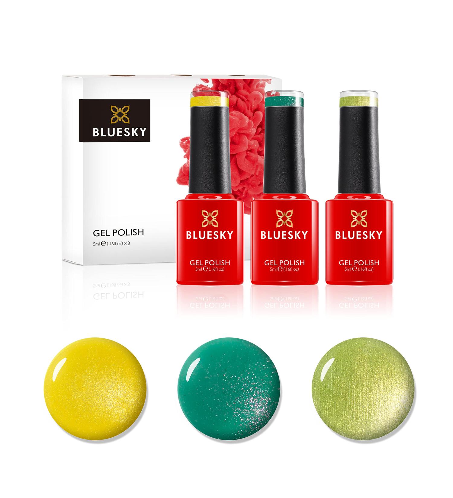 "Bluesky Gel Nail Polishes Brights Bicycle Yellow 80576 Limeade 80550 Art Basil 80615 3 x 5ml Yellow Green (Requires Curing Under UV LED Lamp) Bicycle Yellow 80576 5.00 ml (Pack of 3) - Buy Online on GoSupps.com
