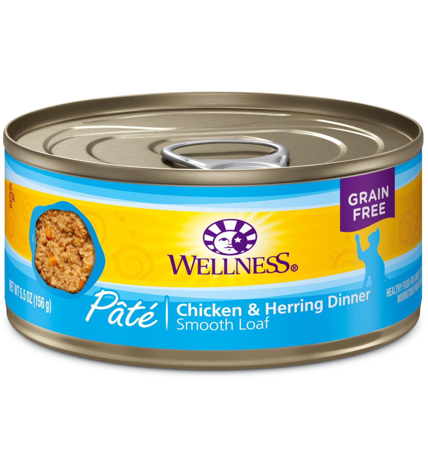 Wellness Complete Health Grain-Free Wet Cat Food - Chicken & Herring Pate, 5.5 oz Can (Pack of 24) - Natural Ingredients, Made in USA - Buy Online on GoSupps.com