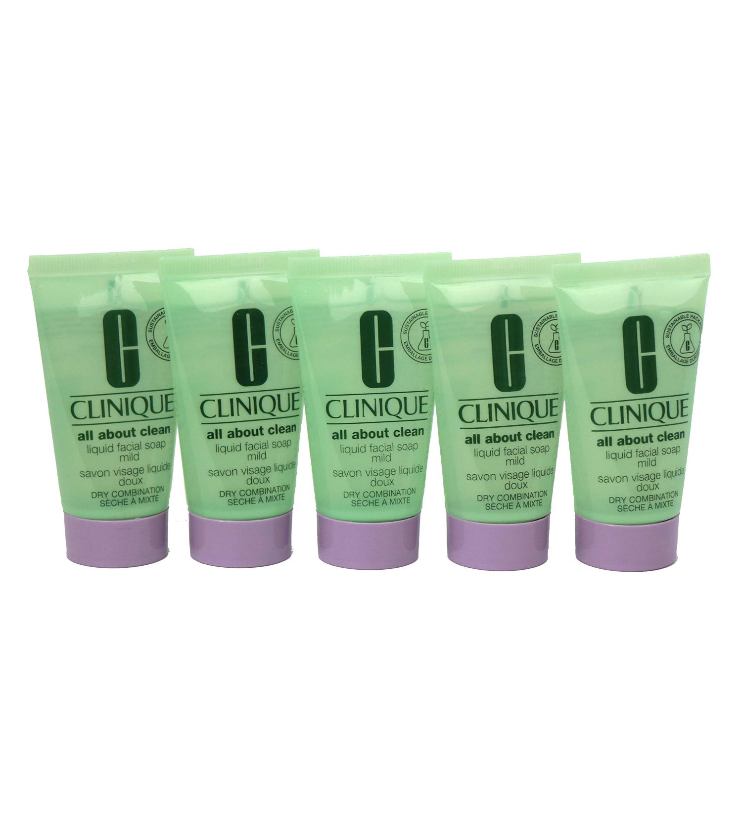 Pack of 5 x Clinique All About Clean Liquid Facial Soap Mild, 1 oz each Sample Size Unboxed