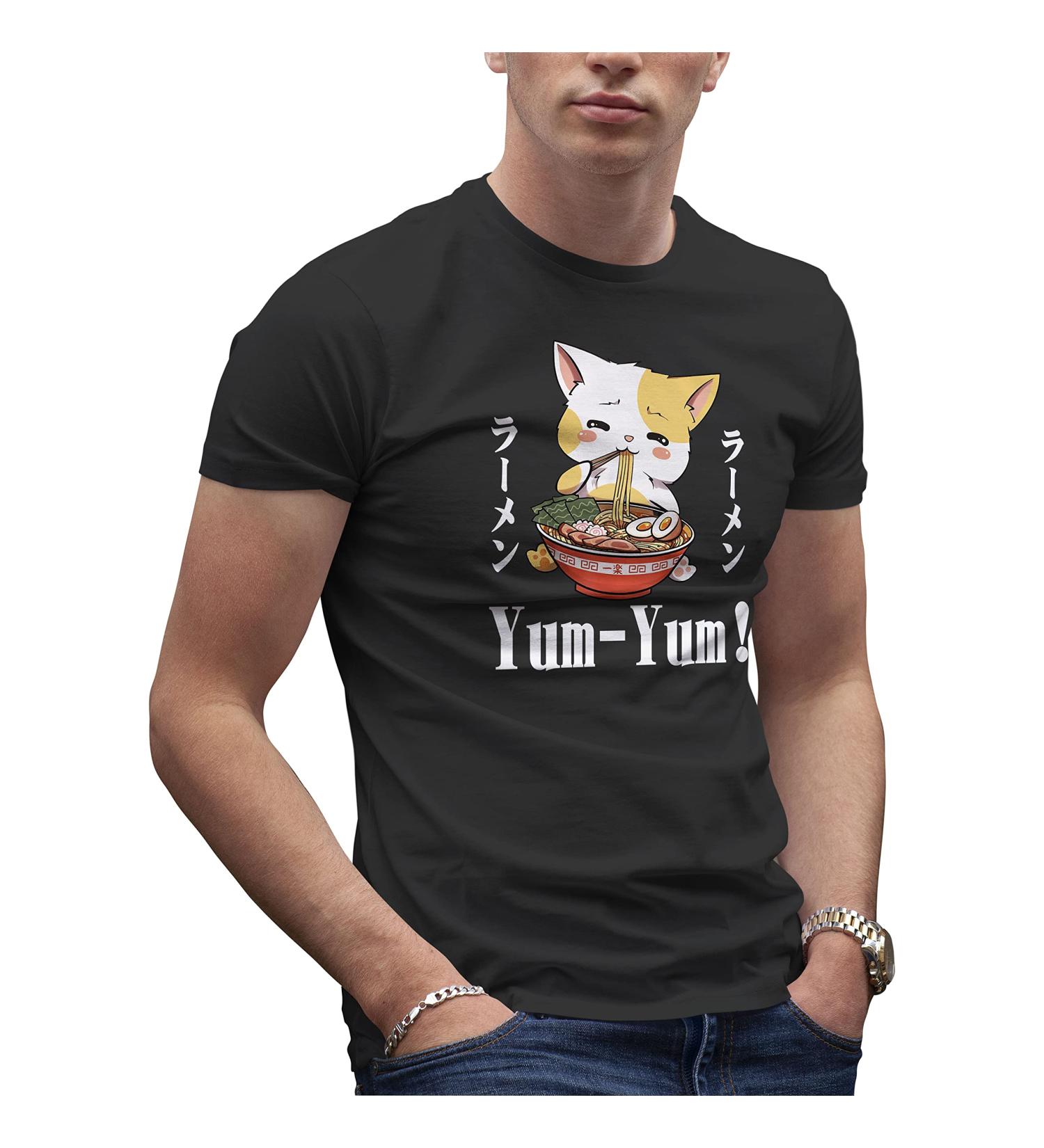 Kawaii Neko Ramen Lover Japanese Noodle Anime Men's T-Shirt 3XL Black