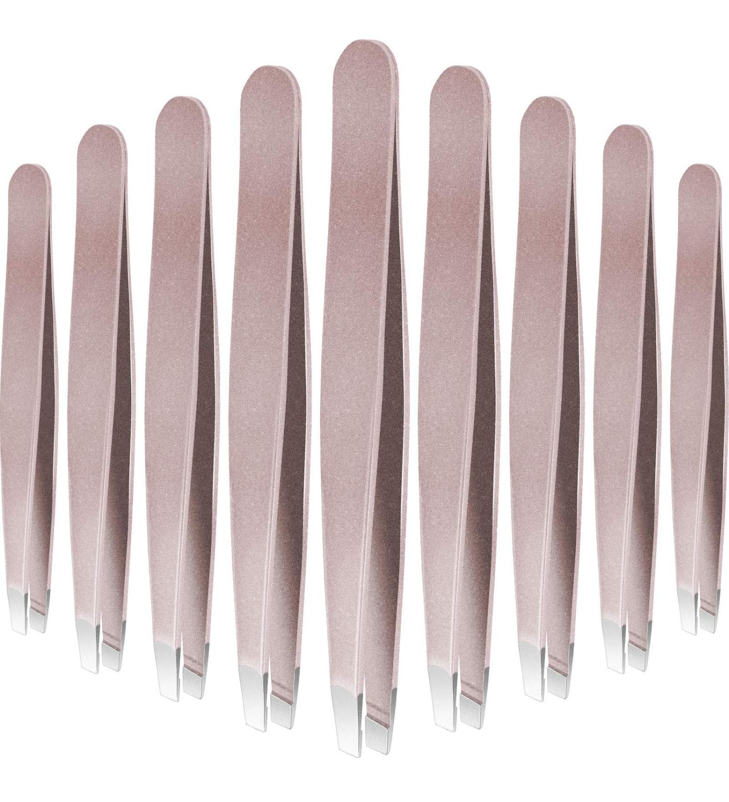 12-Pack Rose Gold Eyebrow Tweezers - Precision Stainless Steel Slant Tip for Men & Women - Buy Online on GoSupps.com