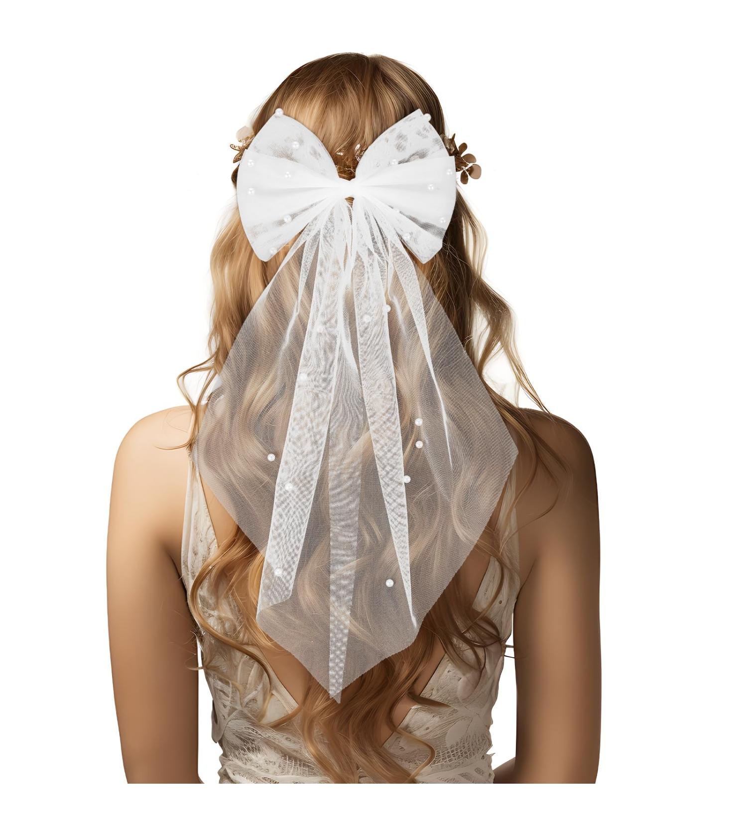 PEOVLVN White Hair Bow Bridal Hair Accessories Bride Bow Hair Clips Large Hair Bow Wedding Veil Bachelorette Party Favors Engagement Party Accessories Bride Bridesmaid Gifts - Buy Online on GoSupps.com